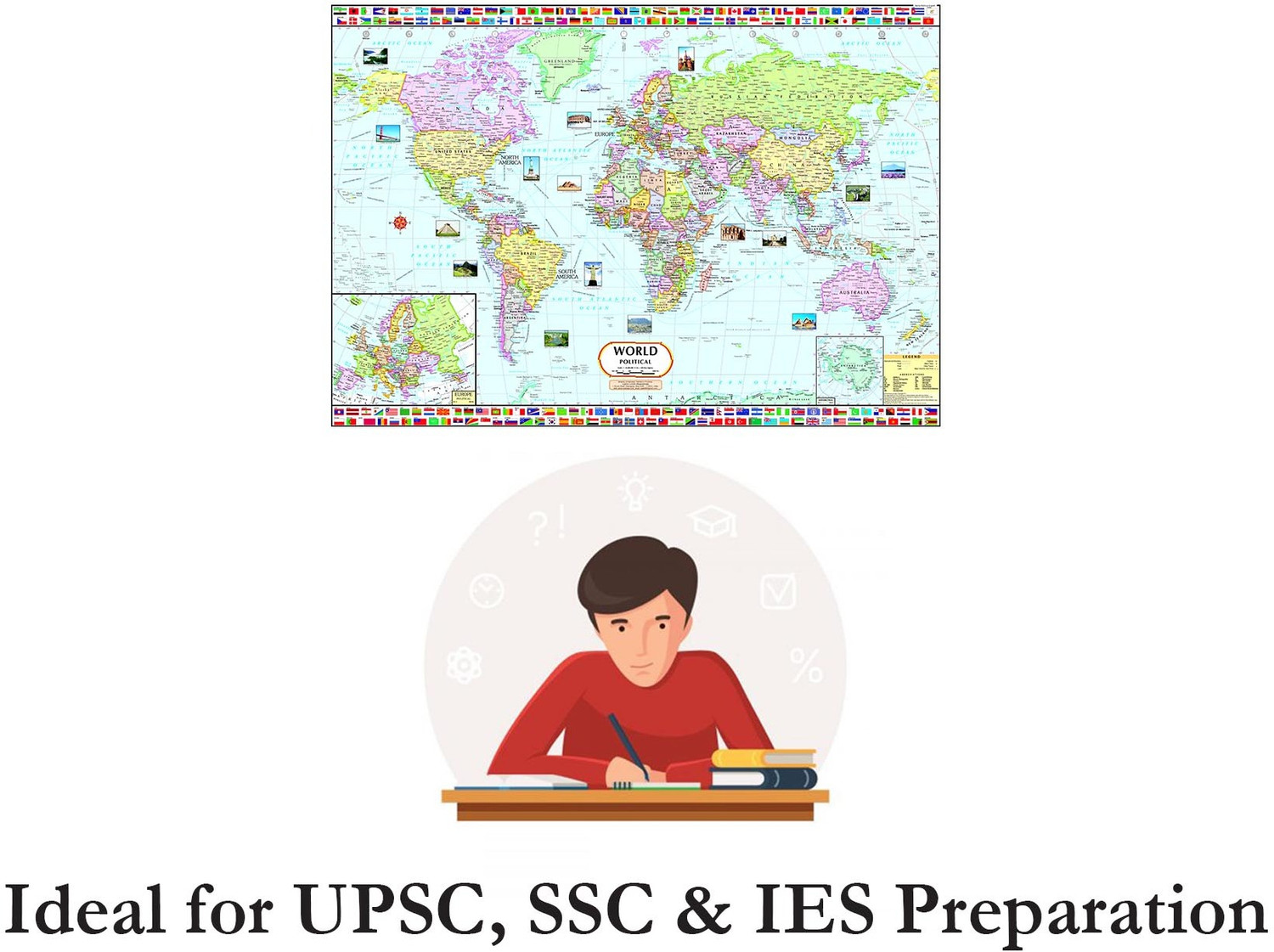 Image of COMBO OF 9 ENGLISH MAPS & CHARTS | India & World Map ( Both Political & Physical ) with History, Constitution, Constitutional Amendments,Indian Economy & Geography Chart Paper Print