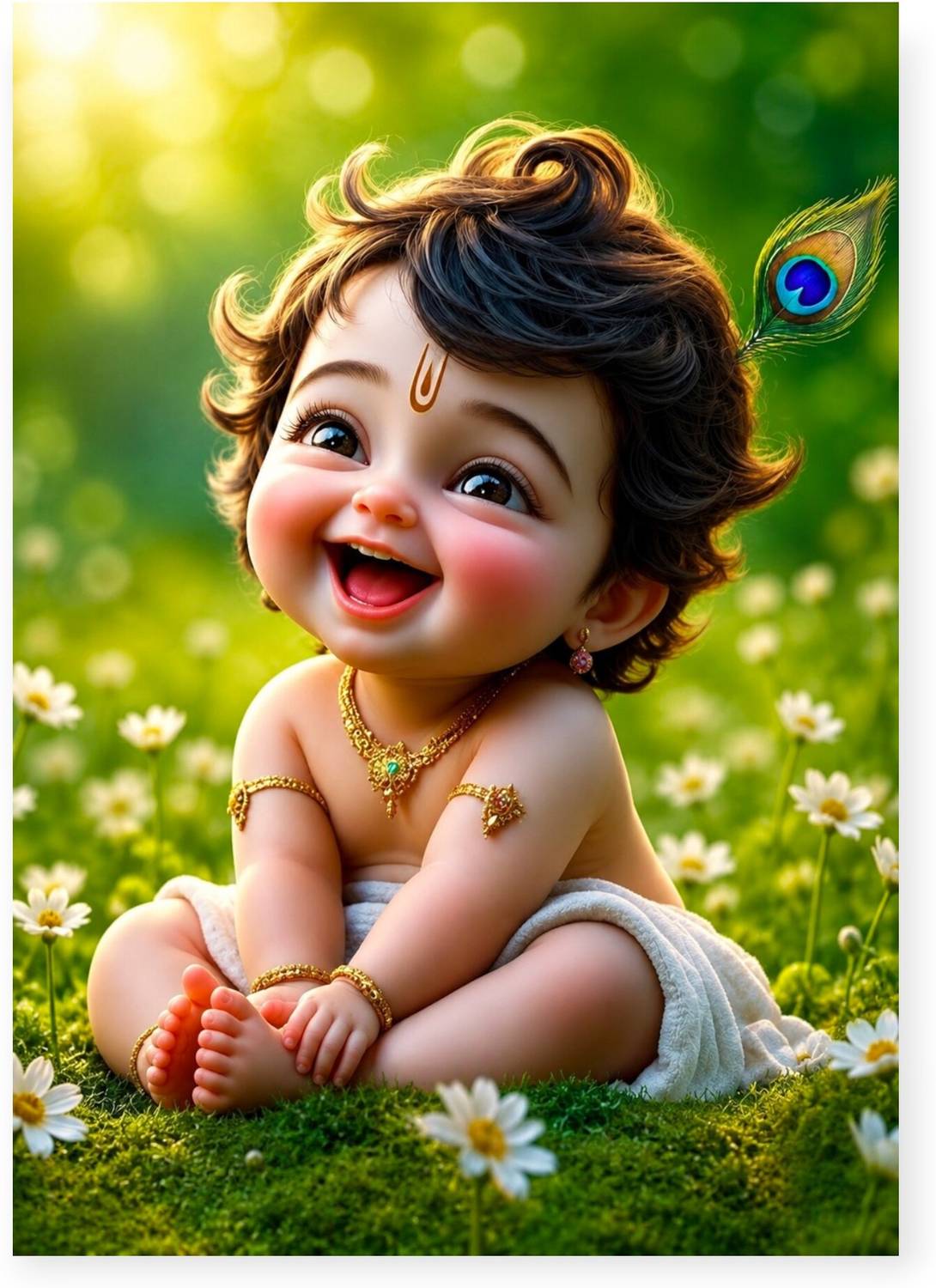 Baby Krishna Premium Photo Sticker Poster A4 Size (Length 29.7 cm x Breadth 21 cm) | Bal Gopal Wall Sticker | Self Adhesive HD Print Poster | Temple, Bedroom, Living Room & Kids Room Wall Decor Paper Print