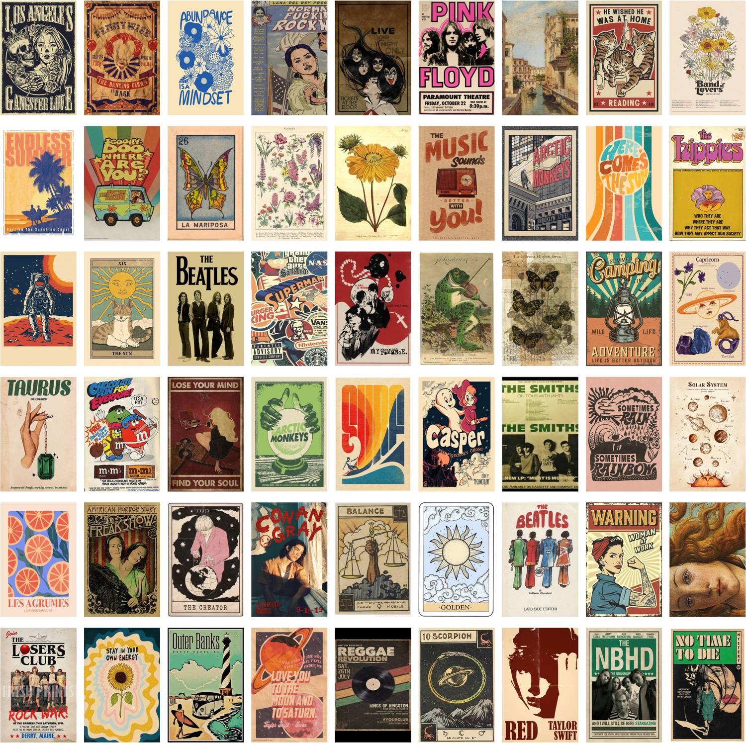 54 Vol 1 Peel-N-Stick Vintage Posters Aesthetic Wall Collage Kit | Vintage Wall Decor | Aesthetic Room Decor, Girl Room Decor, Dorm Decor, Photo Collage Kit Paper Print