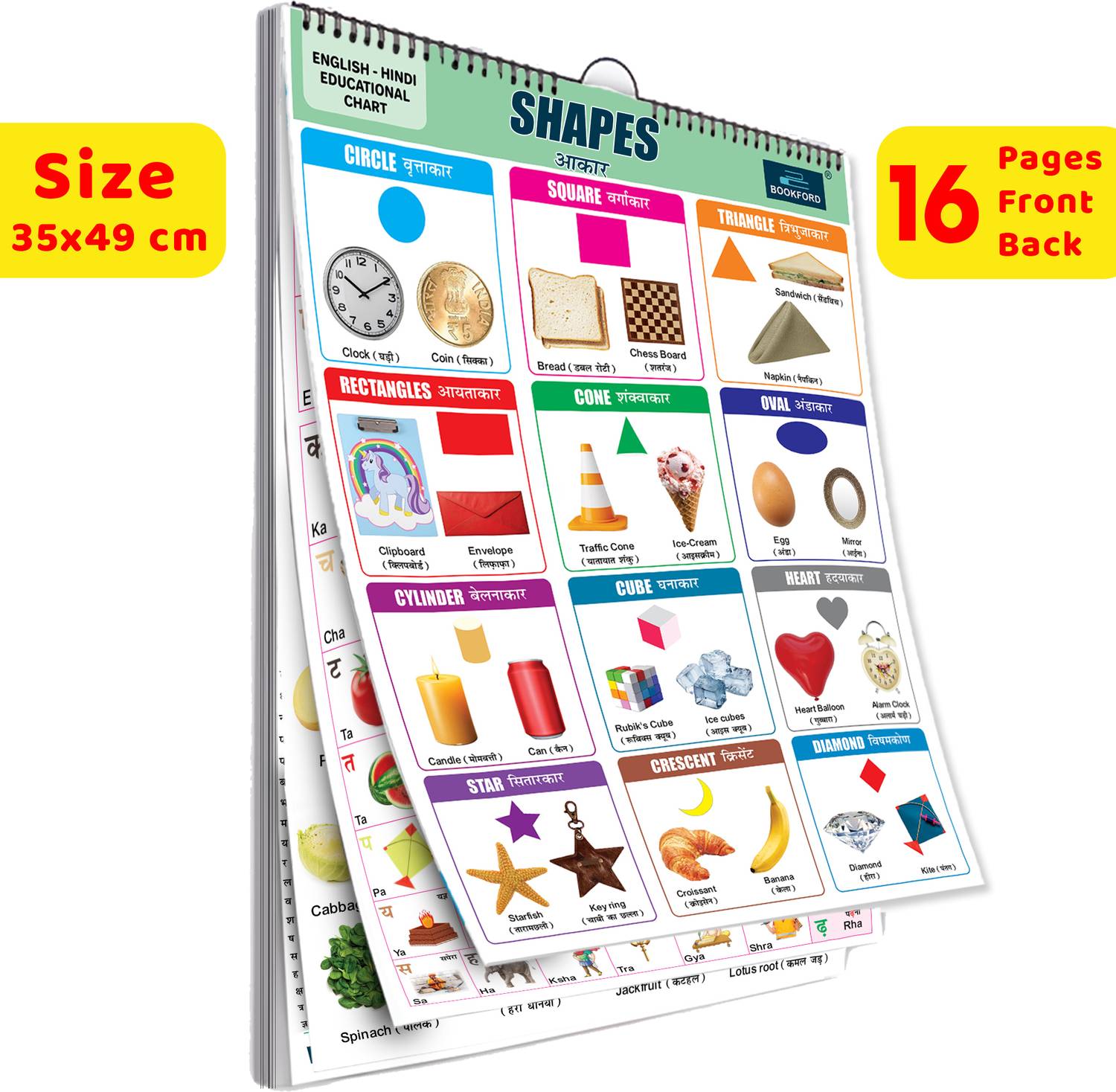 16 in 1 Shape Educational Chart For Kids -Children Spiral Wall Picture Chart ( Big Fonts and Realistic Pictures) Paper Print