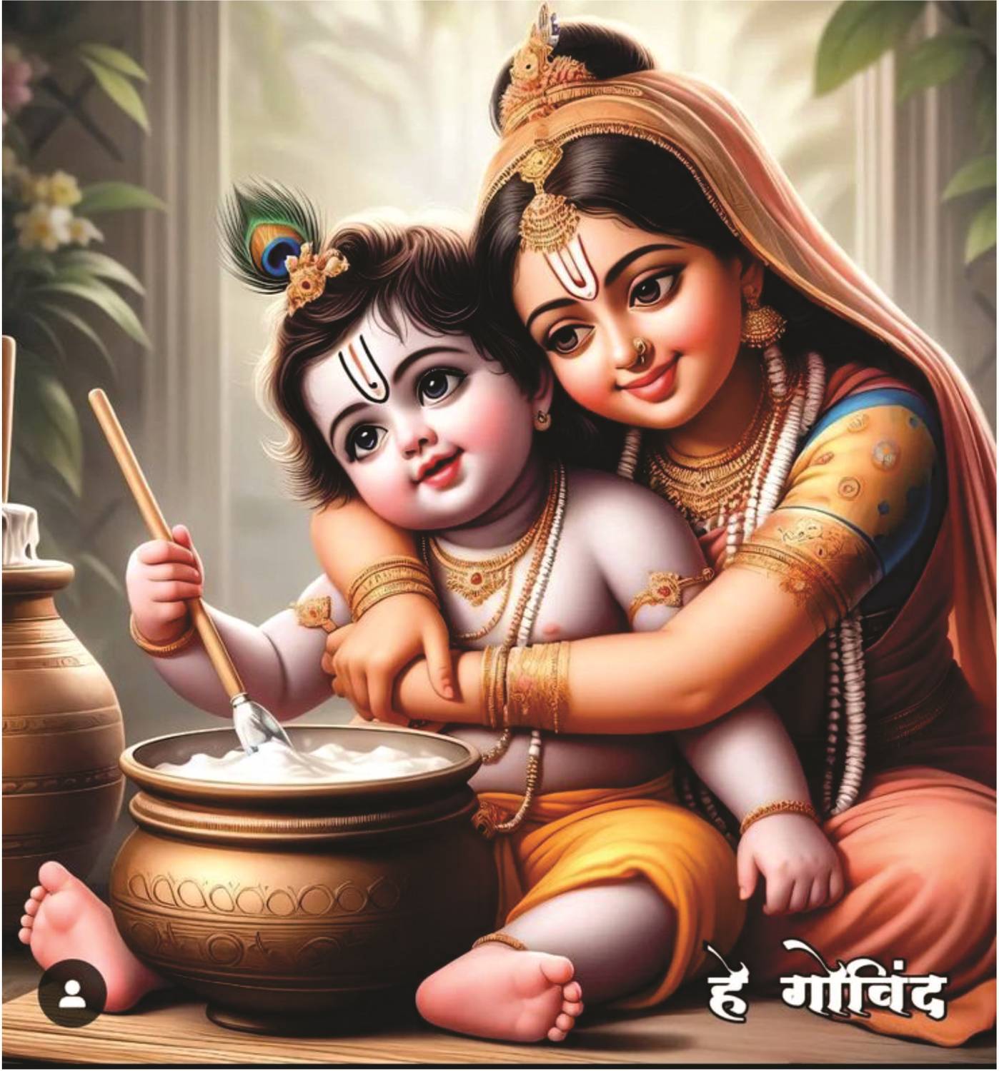Meri Decor Yashoda With Baby Krishna God Wall Poster For Pooja Room, Living Room, Office (Size -40Cm X 40Cm) Vinyl