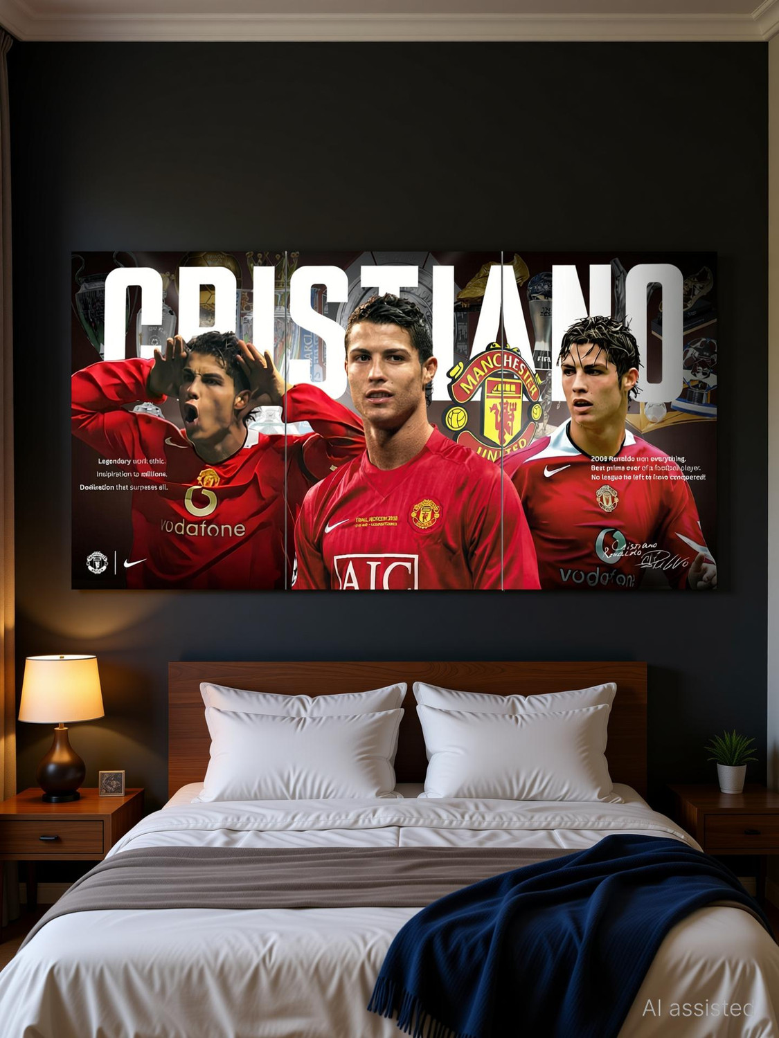 Image of Set of 3 - Cristiano Ronaldo Split Design Posters | Full Size (36 x 18 inch) | Manchester United Club | Wall Decor for Living room, Bedroom, Office | Beautifully themed Motivational Posters Photographic Paper