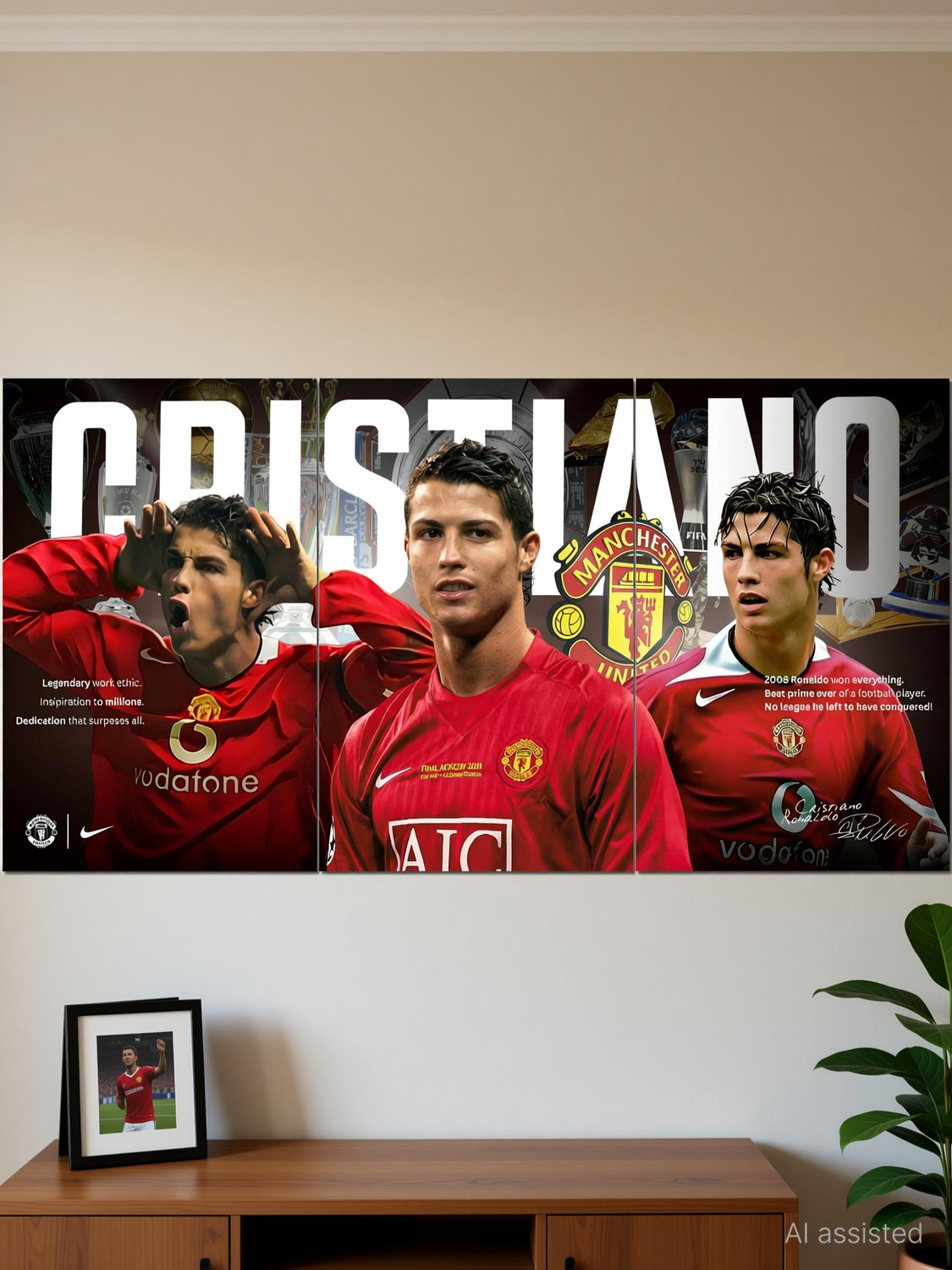 Image of Set of 3 - Cristiano Ronaldo Split Design Posters | Full Size (36 x 18 inch) | Manchester United Club | Wall Decor for Living room, Bedroom, Office | Beautifully themed Motivational Posters Photographic Paper