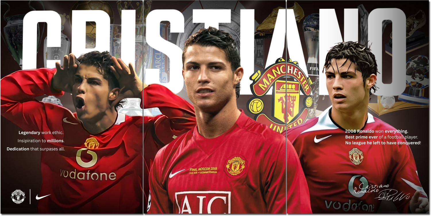 Image of Set of 3 - Cristiano Ronaldo Split Design Posters | Full Size (36 x 18 inch) | Manchester United Club | Wall Decor for Living room, Bedroom, Office | Beautifully themed Motivational Posters Photographic Paper