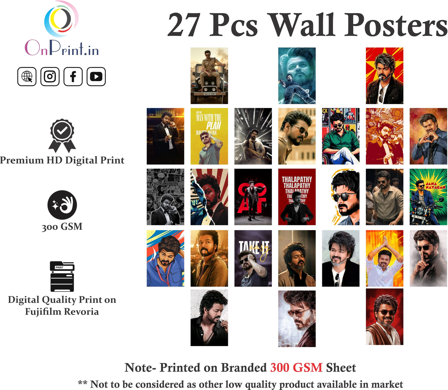 Image of Pack of 27 Thalapathy Vijay HD Wall Collage Kit | Fan-Made Poster Set for Bedroom, Office & Dorm Room Decor | Premium Photographic Paper Prints | 6x4 inch | Perfect Birthday Gift for Vijay Fans Paper Print