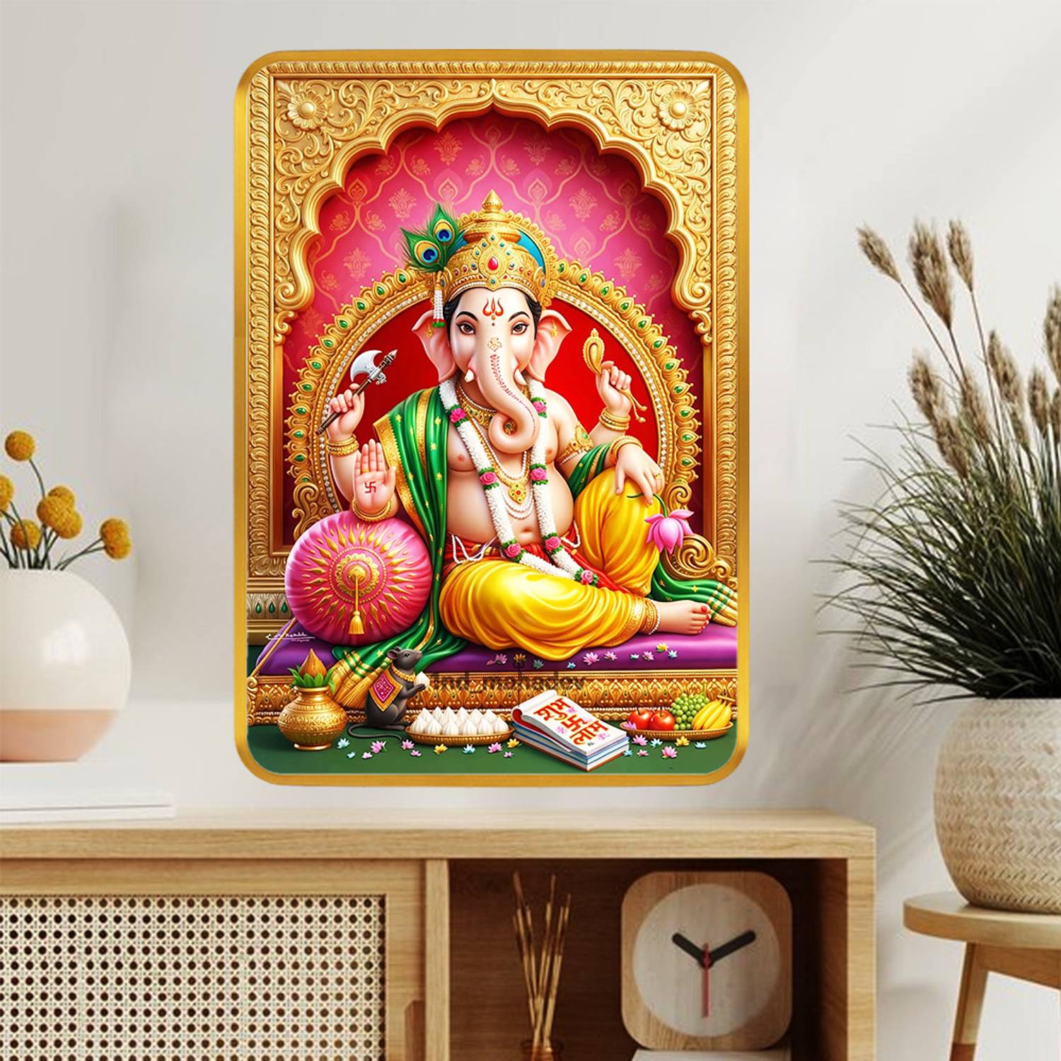 Ganpati Bappa Premium HD Photo Frame | Spiritual Wall Decoration for Home & Mandir | Vastu Vinyl Artwork Vinyl