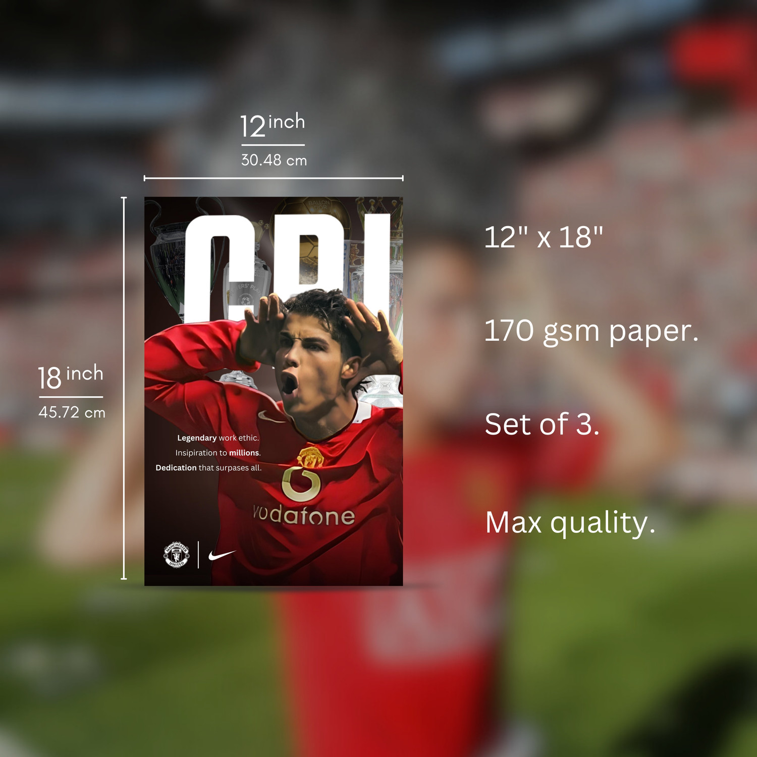 Image of Set of 3 - Cristiano Ronaldo Split Design Posters | Full Size (36 x 18 inch) | Manchester United Club | Wall Decor for Living room, Bedroom, Office | Beautifully themed Motivational Posters Photographic Paper