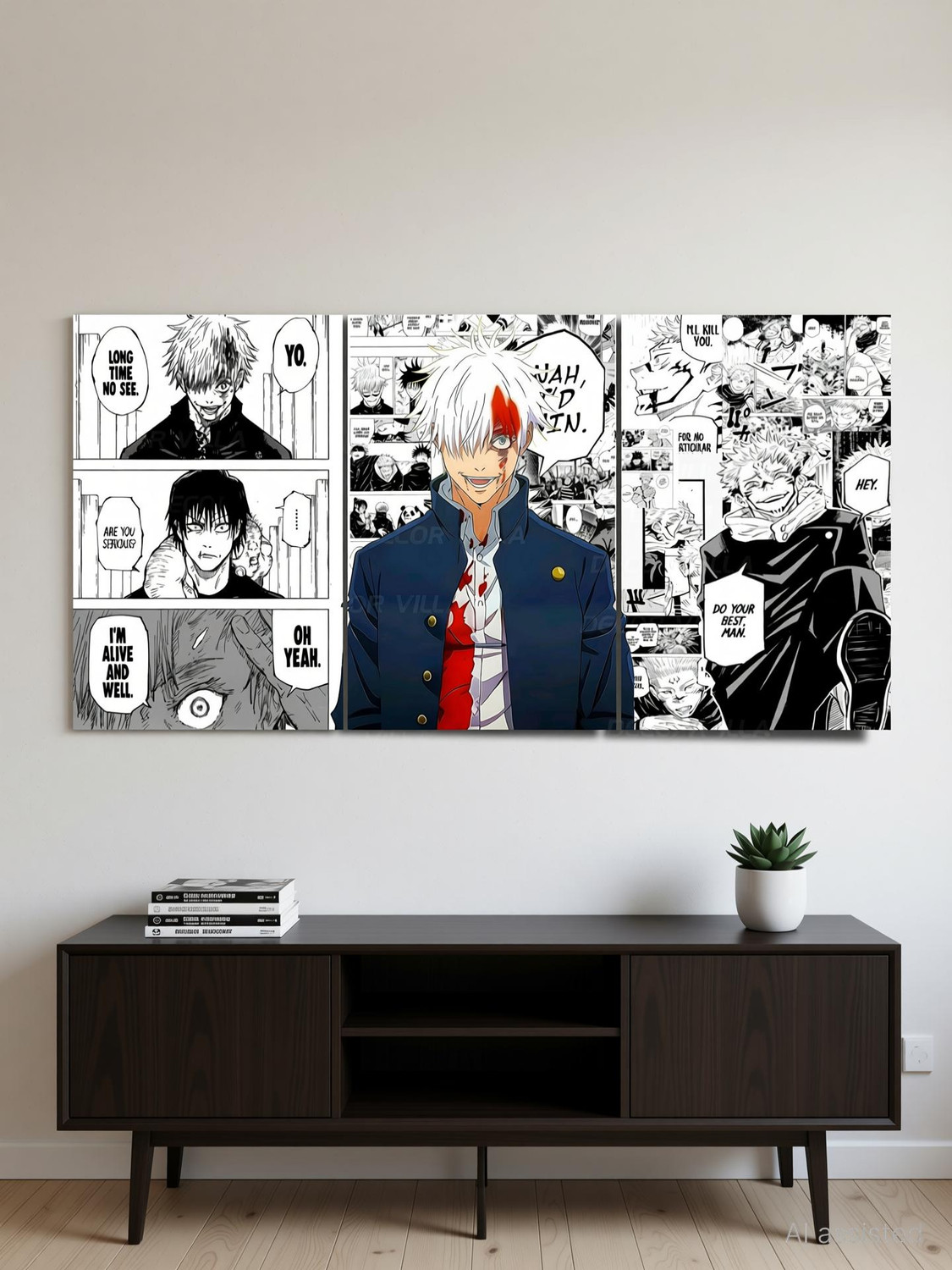 Image of Jujutsu Kaisen Gojo Satoru & Sukuna Manga Panel Poster Set - 3-Piece Premium Wall Art, 300 GSM Matte Finish, inchNah, I'd Win inch & Hidden Inventory Arc Collage for Anime Fans & Room Decor Photographic Paper