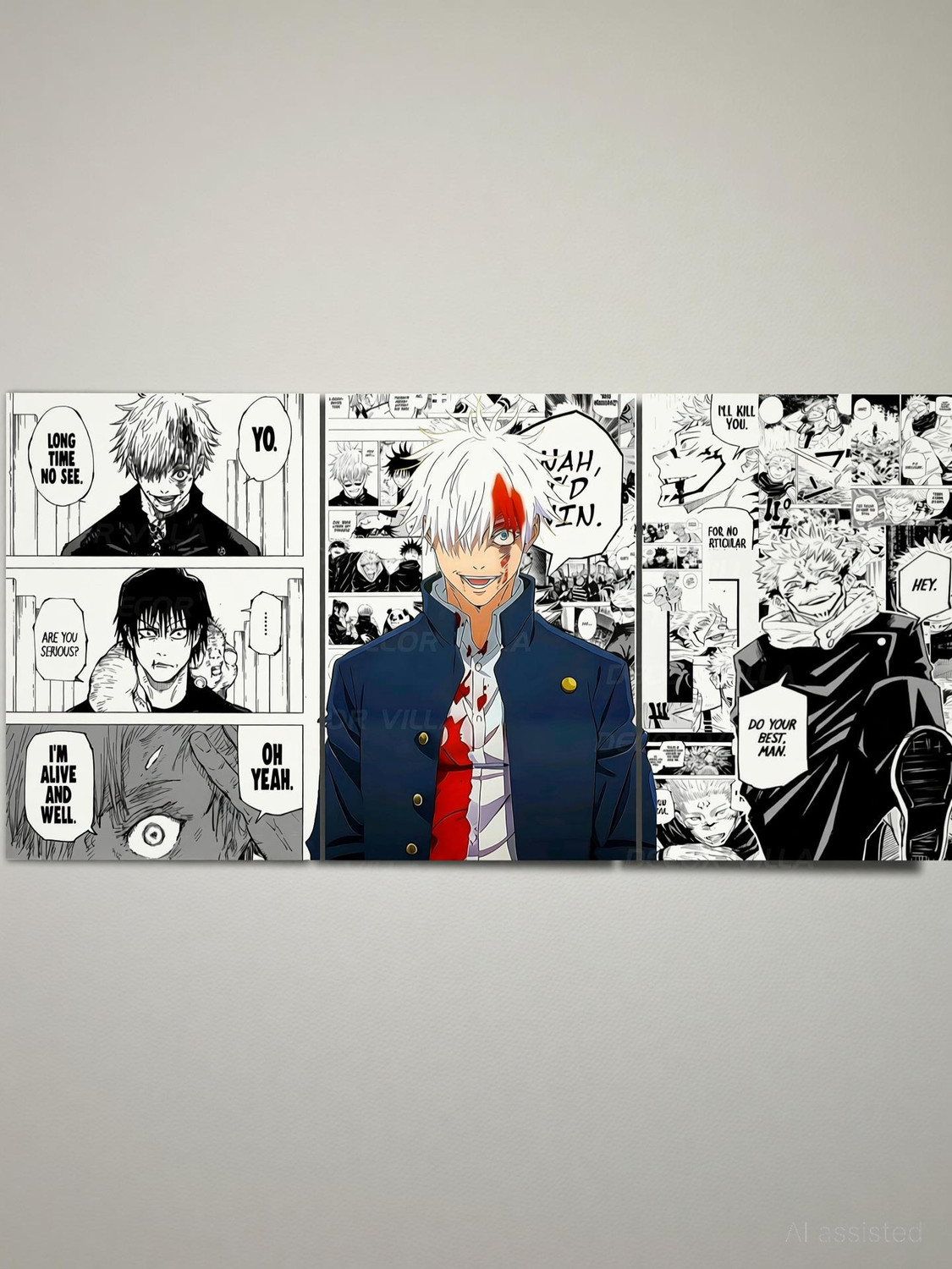 Image of Jujutsu Kaisen Gojo Satoru & Sukuna Manga Panel Poster Set - 3-Piece Premium Wall Art, 300 GSM Matte Finish, inchNah, I'd Win inch & Hidden Inventory Arc Collage for Anime Fans & Room Decor Photographic Paper