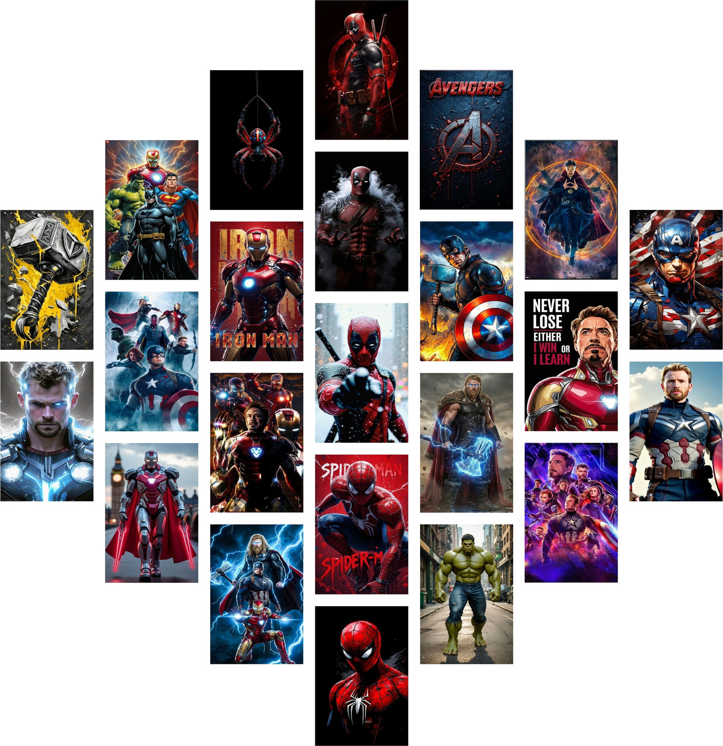 Image of Pack of 23 Avengers Wall Collage Kit Posters | Posters for Wall Decoration | Wall Art For Bedroom, Office, Living room, (6 inch X 4 inch) Vinyl