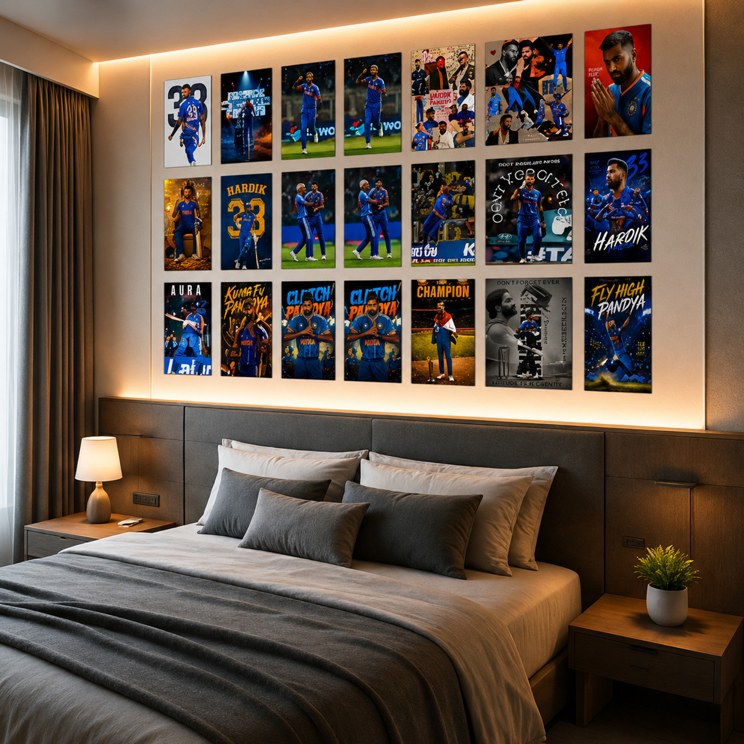 Image of Print Emporium Hardik Pandya Poster Pack of 27 | Cricket Legend Wall Collage Kit | HD Premium Posters Set | 4x6 Inch Photo Prints for Bedroom, Living Room, Office, Hostel & Gaming Room Decor | Gift for Cricket Fans Fine Art Print (6 inch X 4 inch, Flat Box)