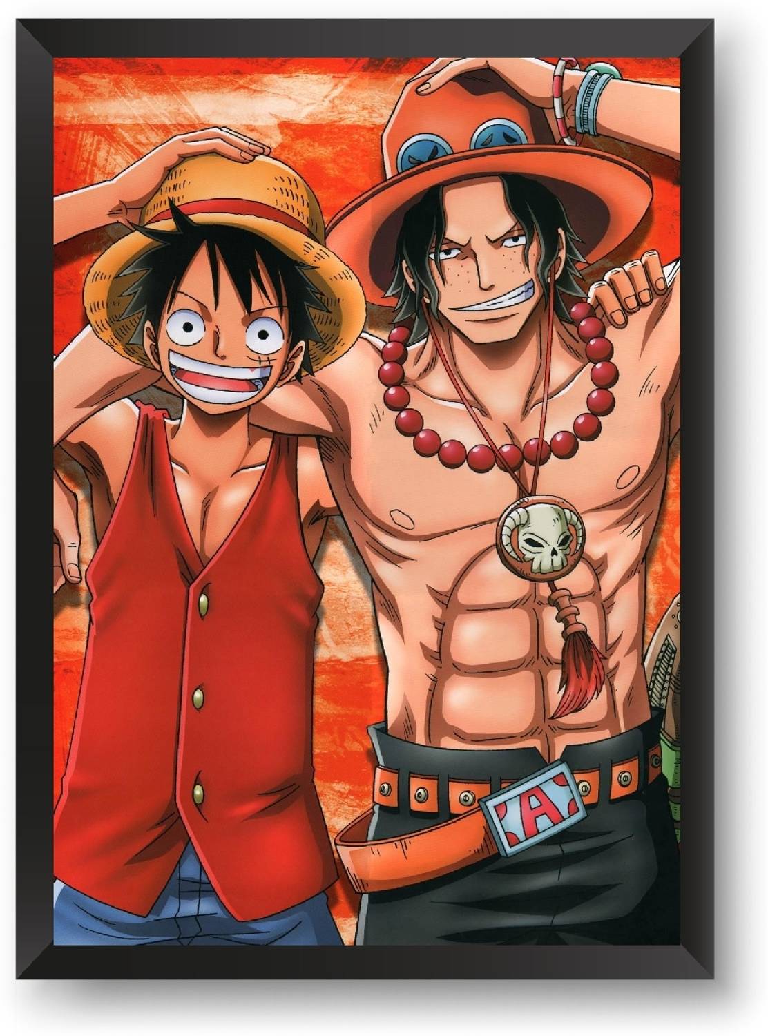 ANIME POSTER FRAME - ONE PIECE LUFFY ACE - Black Framed Wall Poster For Home And Office With Frame, (12.6*9.6) Photographic Paper