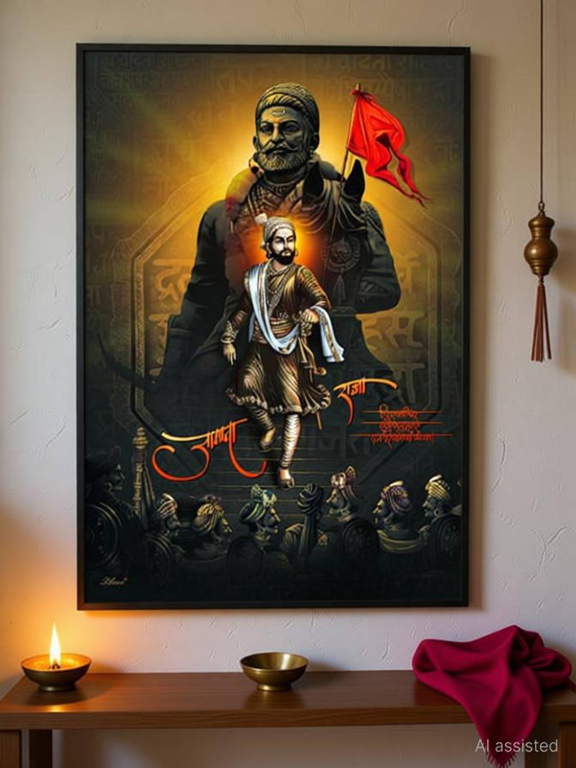 Chatrapati Shivaji Maharaj Poster Big Size Sparkle Coated Self Adhesive Waterproof Vinyl Painting (Without Frame) Fine Art Print