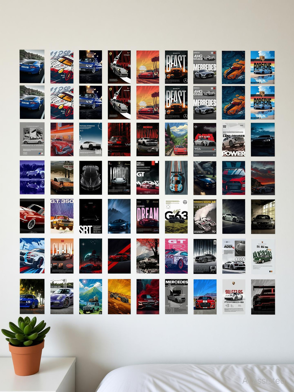 Image of Cars Poster Pack of 54 | 4x6 Inch Mini Posters | Sports Car, Vintage Car, Supercar & Classic Car Wall Decor | Aesthetic Room Decoration Paper Print