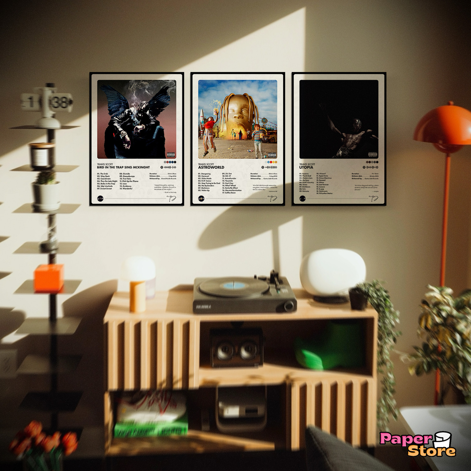 Image of Travis Scott Album Posters Set of 8 | 12x8 Inch Matte Finish Wall Posters | 300 GSM Premium Paper | Aesthetic Music Album Wall Decor | Sticky Dots Included Photographic Paper