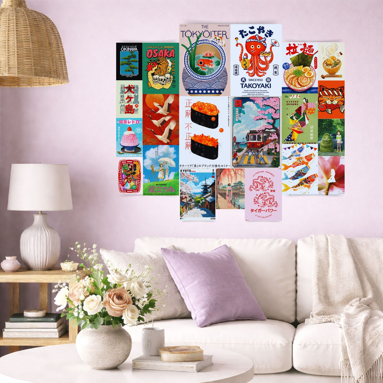 Image of SAKURASCAPE 21 PCS Japanese Aesthetic Wall Posters Unframed | Multi Size A4 A5 A6 Posters | Tokyo, Kyoto, Anime, Sushi, Ramen & Japan Travel Art Theme Room Decor | 300 GSM Premium Thick Prints with Wall Friendly Glue Dots for Bedroom & Study Setup Fine Art Print