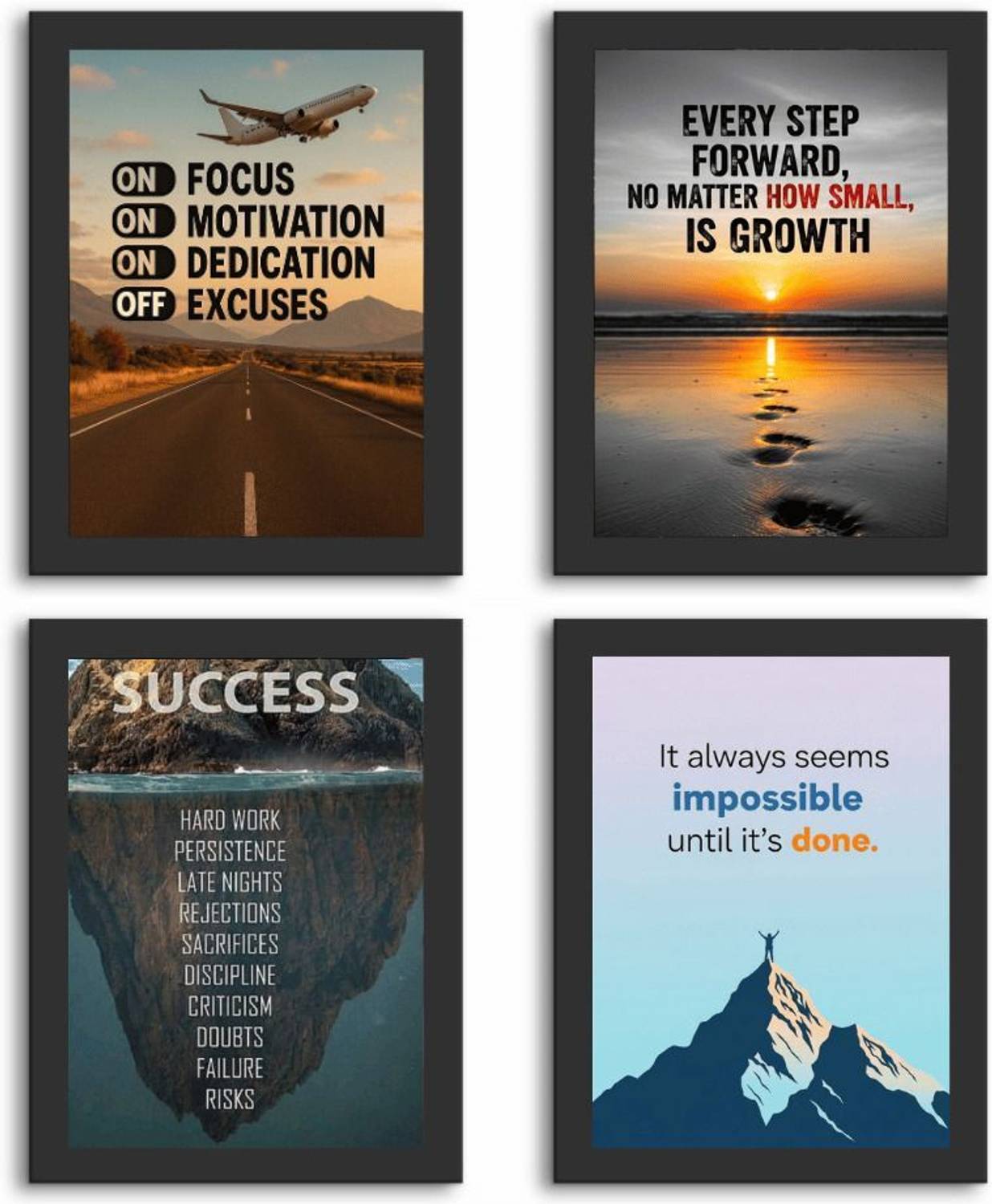 Aanchal World Motivational Quote Photo Frame Set of 4 | 11x14 Inch Wall Art for Office & Home Décor | Inspirational Posters for Success, Growth & Positivity | Framed Wall Prints Photographic Paper