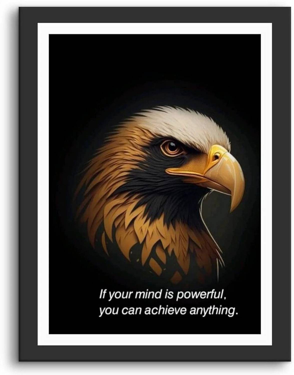 AANCHAL WORLD Eagle Motivational Wall Art with Frame – “If Your Mind is Powerful” – 11x14 Inch – Premium Synthetic Wood Framed Poster for Home Office Decor Photographic Paper