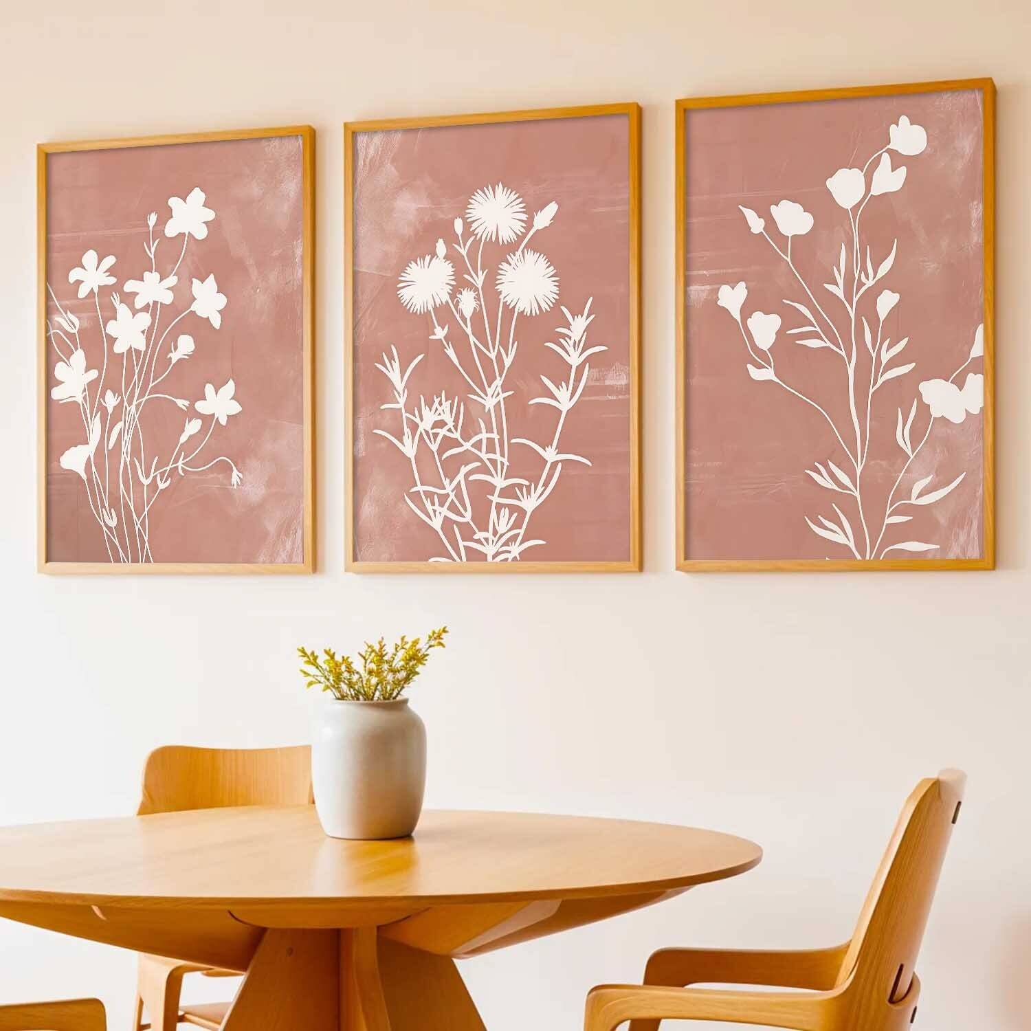 Botanical Art Home Decoration Painting | Floral Paintings With Frame For Living Room Bed Room Hotel Wall Decor Digital Reprint Set of 3 Paper Print
