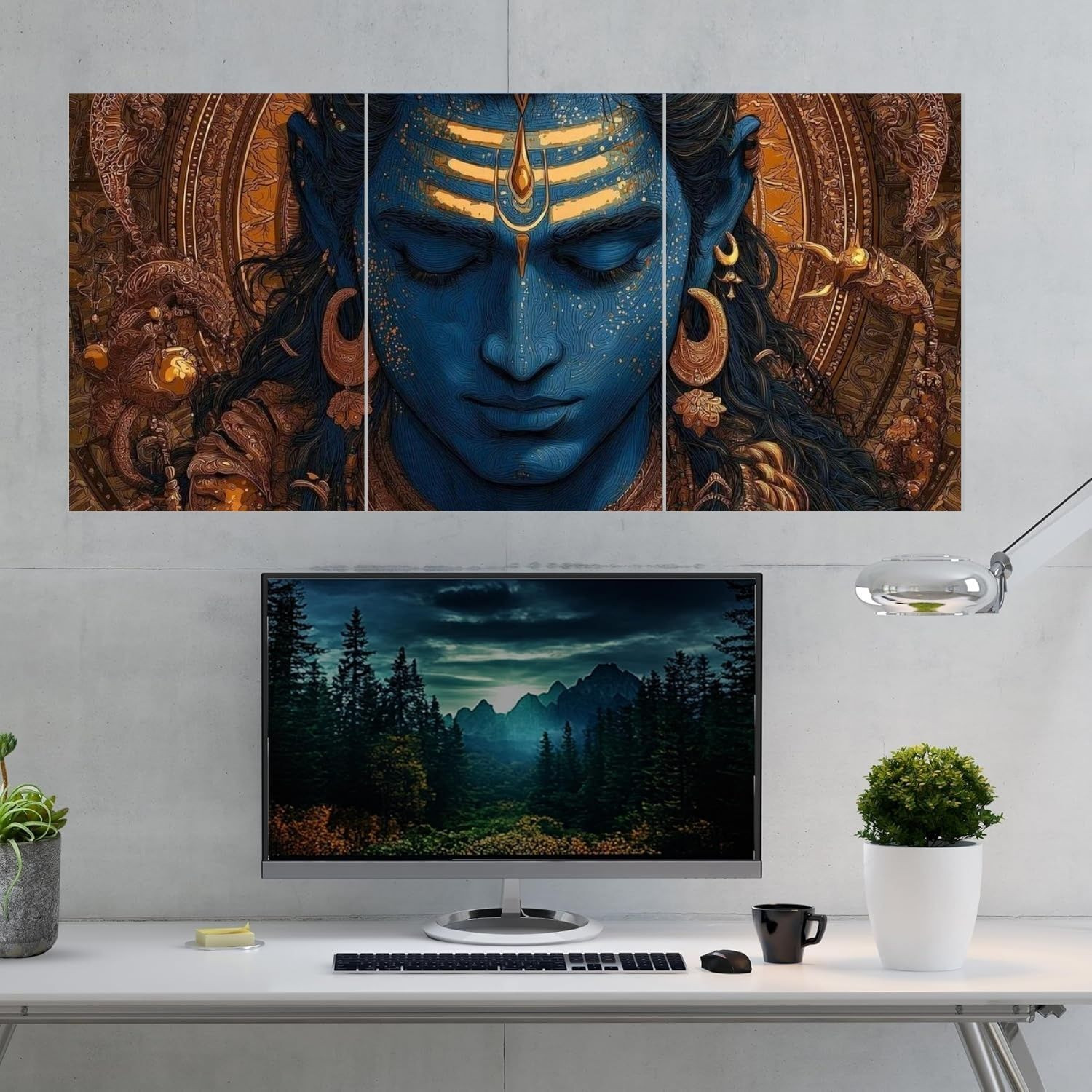Image of Lord Shiva Meditative 3-Panel Split Wall Poster | Divine Mahadev Spiritual Wall Art for Home Decor Photographic Paper