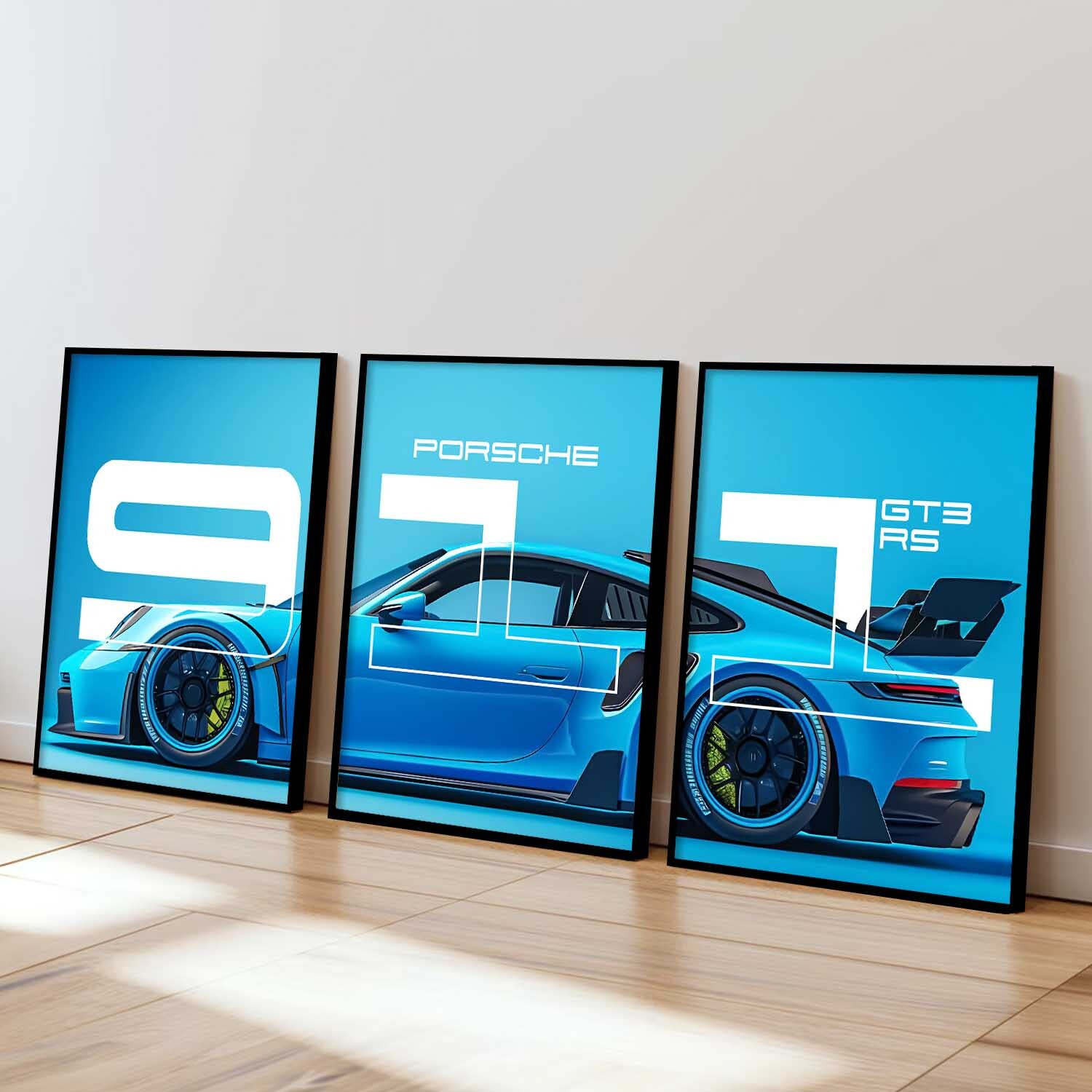 Image of Loveydoveystore PORSCHE 911 Car framed posters for wall decor for gaming room bedroom set of 3 Photographic Paper (13 inch X 10 inch, CARTOON)
