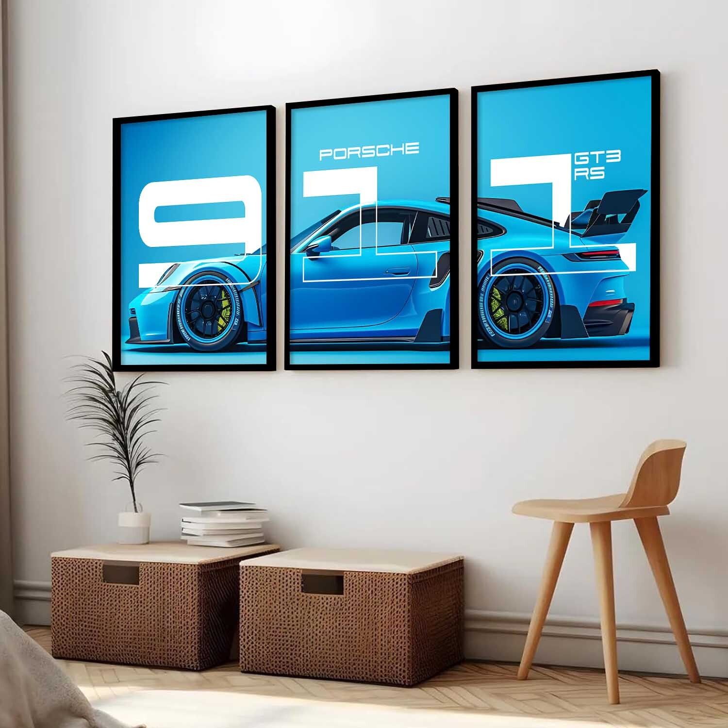 Image of Loveydoveystore PORSCHE 911 Car framed posters for wall decor for gaming room bedroom set of 3 Photographic Paper (13 inch X 10 inch, CARTOON)