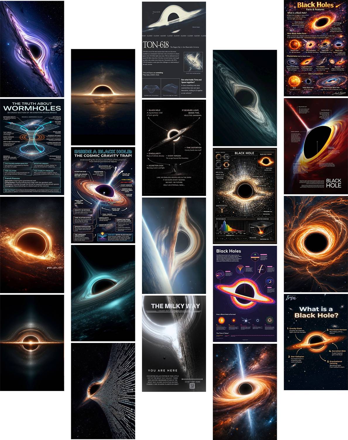 Black Hole Aesthetic Poster Set of 20 (4x6 Inch) | Space & Galaxy Wall Art Prints | Dark Cosmic Room Decor for Bedroom, Desk & Gallery Wall Paper Print