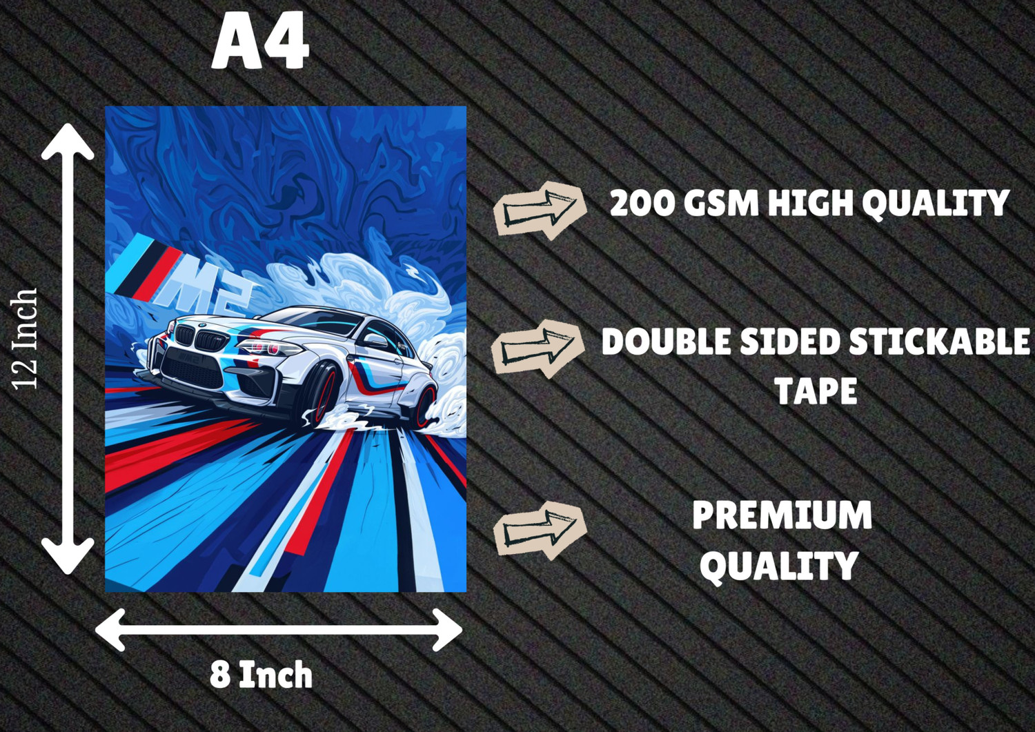 Image of Premium Supercar Poster Set - Pack of 7 | A4 Size | 200 GSM Gloss Finish | Muscle & Sports Car Wall Art | Dodge Challenger SRT Demon, BMW, Porsche & Formula Racing Prints | Room Decor for Car Lovers Photographic Paper