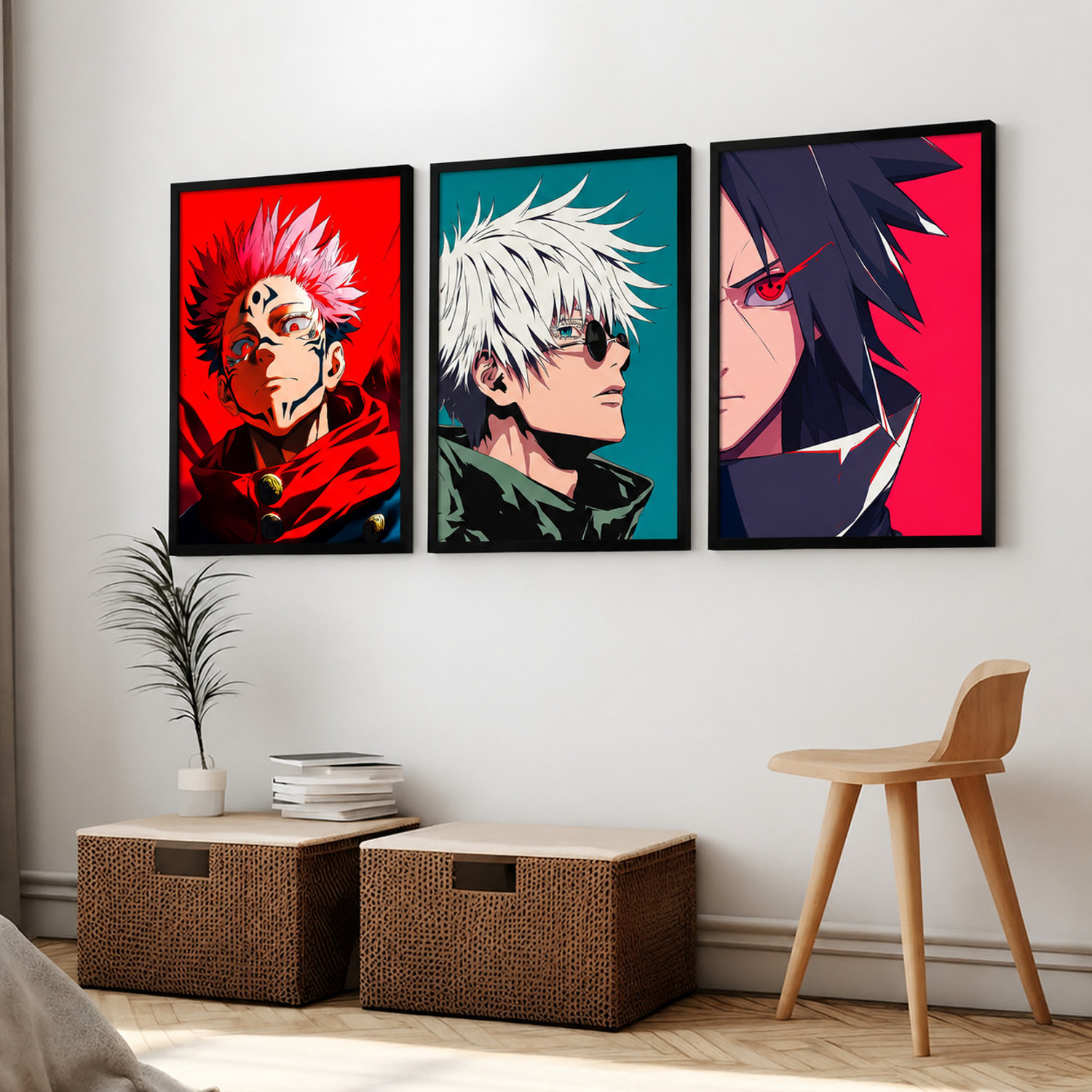 Image of Japanese Anime framed posters for wall decor for gaming room bedroom set of 3 Fine Art Print