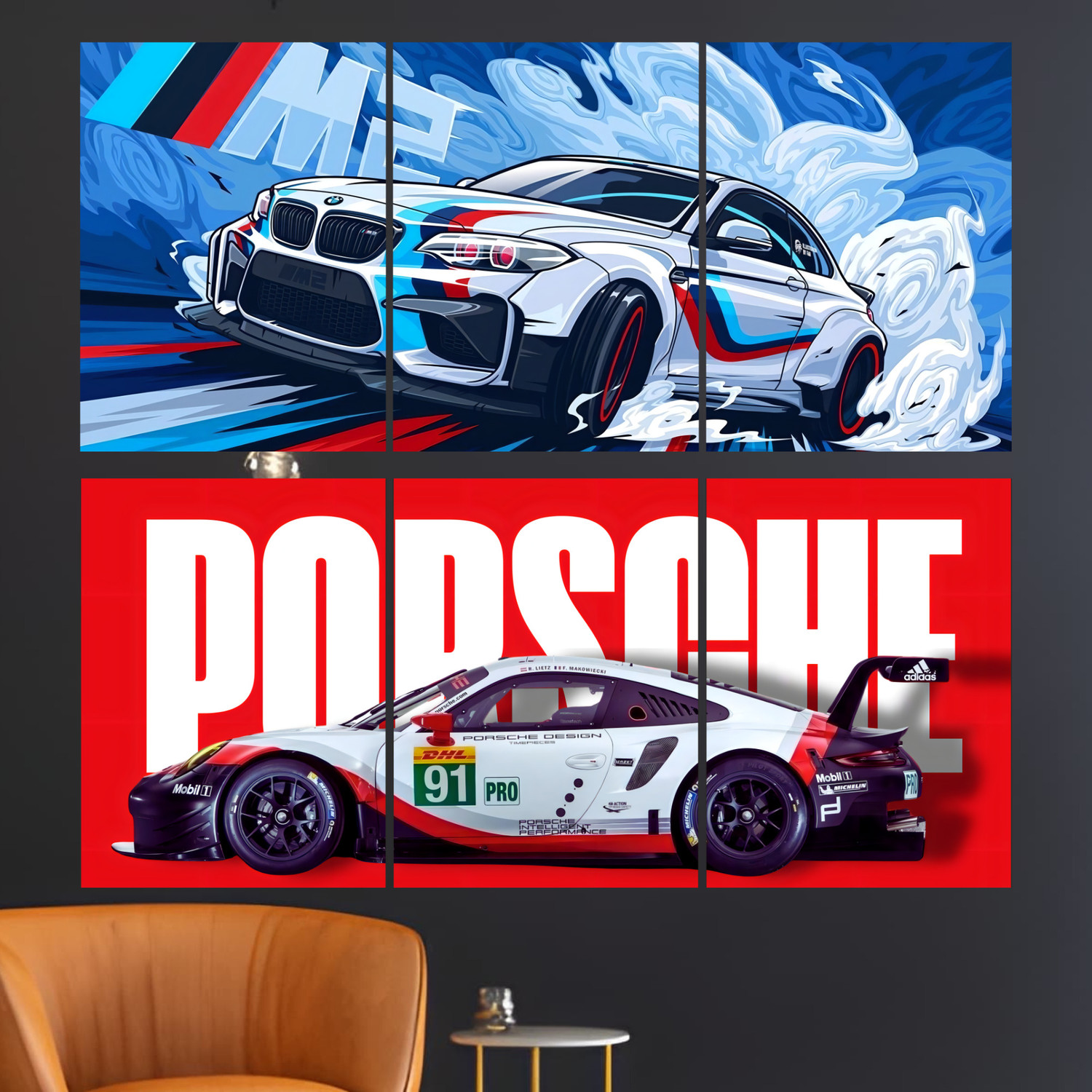 Image of Set of 6 Racing Car Wall Poster, Split sport car posters - 8x12 inch (A4 Size-300GSM) Included Glue dots Wall Decor Posters Wall Art For Bedroom, Living room, Office, Dining Room-Cardstock Paper Print