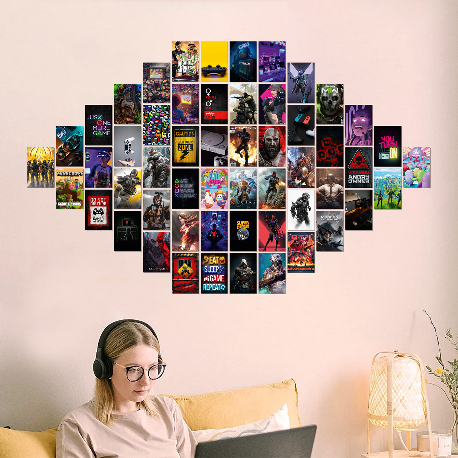 Image of Cyber Gaming Aesthetic Poster Set 54 pcs size 4 x 6 cm - Sci-Fi Gamer Wall Decor Paper Print