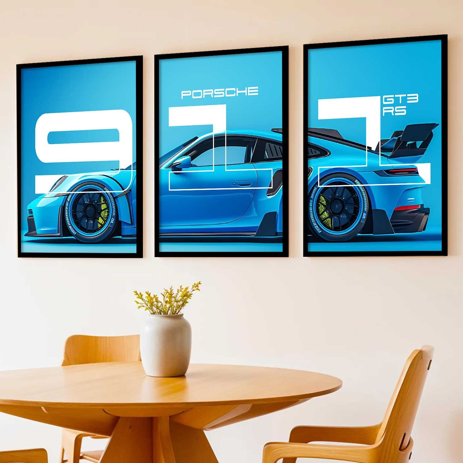 Image of Loveydoveystore PORSCHE 911 Car framed posters for wall decor for gaming room bedroom set of 3 Photographic Paper (13 inch X 10 inch, CARTOON)