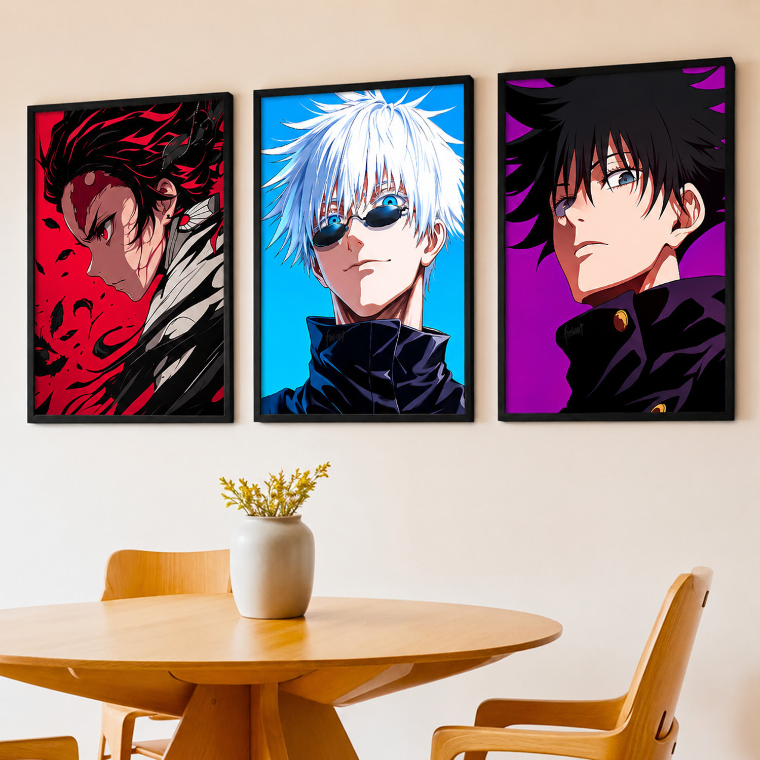 Image of Japanese Anime framed posters for wall decor for gaming room bedroom set of 3 Fine Art Print