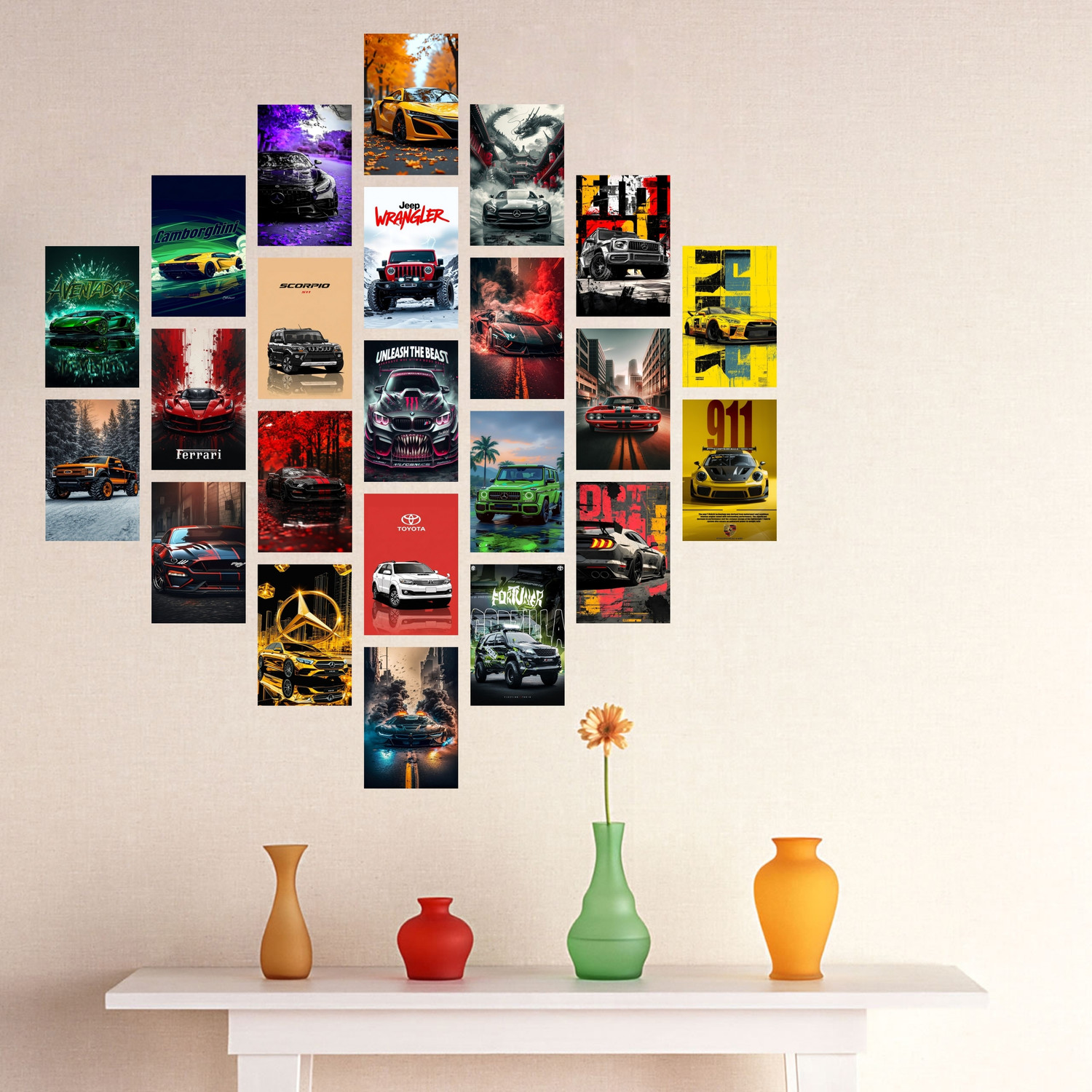 Image of Pack of 23 Car Wall Collage Kit Posters | Posters for Wall Decoration | Wall Art For Bedroom, Office, Living room, (6 inch X 4 inch) Vinyl