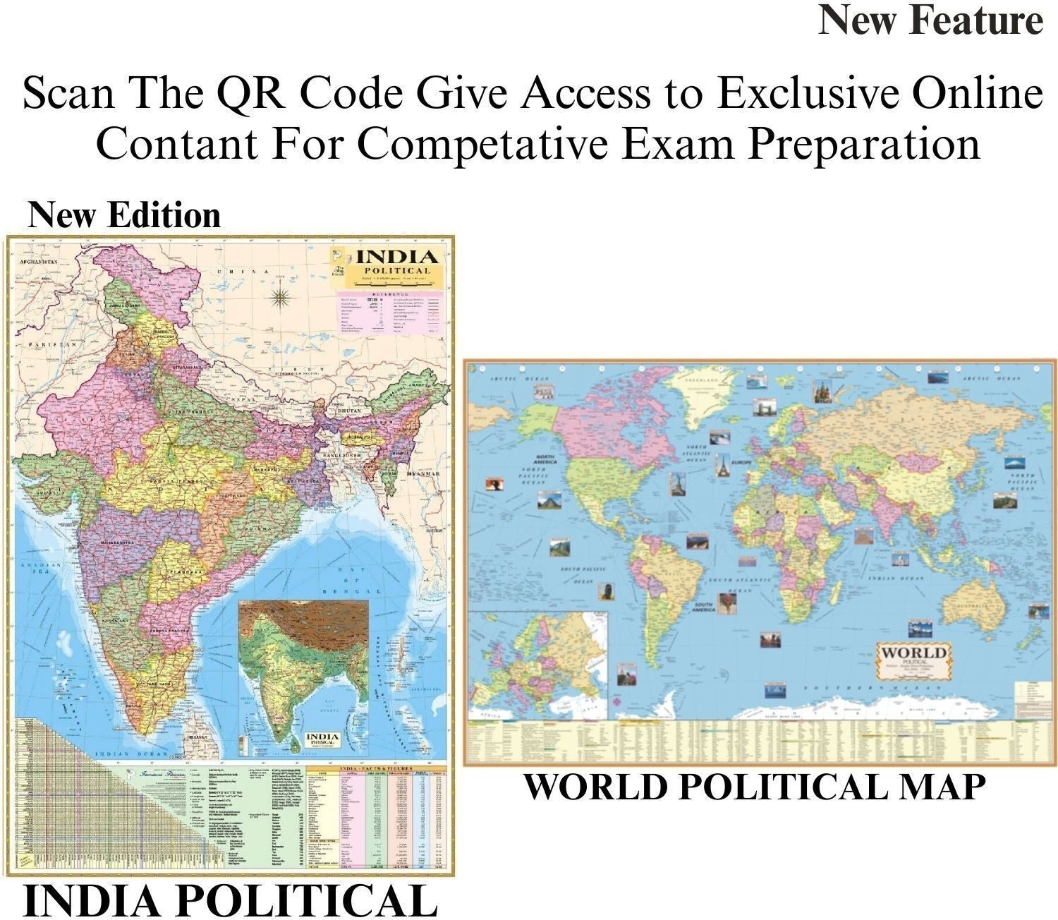 Image of (Pack of 2) INDIA & WORLD Political Map (Both Map Size 100x70 Centimeter) In India Map Mention Distance Between Major Cities and Highway, Rivers, Peaks, Capital, Area, Density, Literacy of States Etc. For UPSC, SSC, PCS, Railway and Other Competitive Exams Map - 1 January 2020 Paper Print
