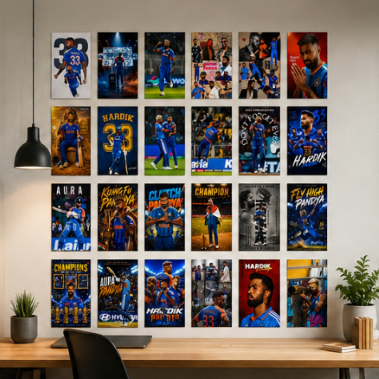 Image of Print Emporium Hardik Pandya Poster Pack of 27 | Cricket Legend Wall Collage Kit | HD Premium Posters Set | 4x6 Inch Photo Prints for Bedroom, Living Room, Office, Hostel & Gaming Room Decor | Gift for Cricket Fans Fine Art Print (6 inch X 4 inch, Flat Box)