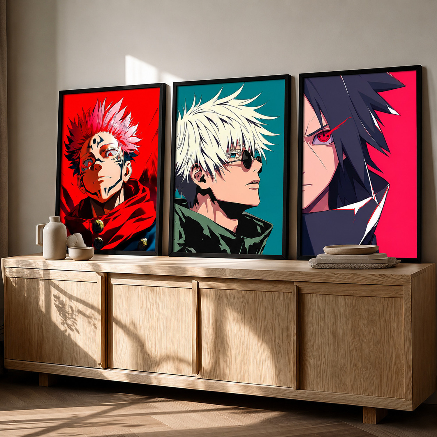 Image of Japanese Anime framed posters for wall decor for gaming room bedroom set of 3 Fine Art Print