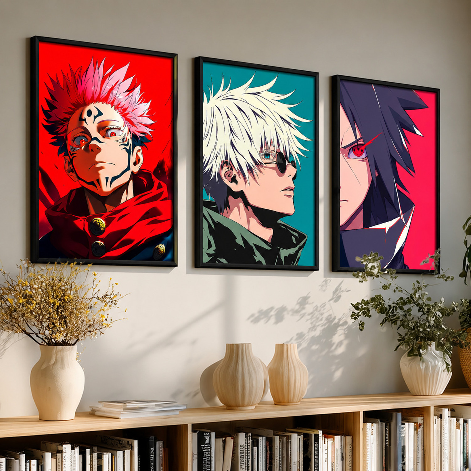 Image of Japanese Anime framed posters for wall decor for gaming room bedroom set of 3 Fine Art Print