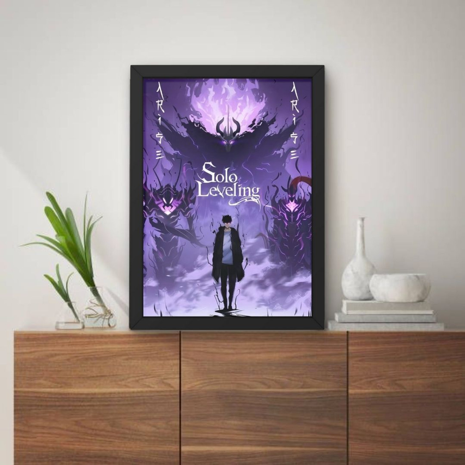 Image of Solo Leveling Framed Poster | Sung Jin-Woo Anime Poster With Frame For room |A4 8x12 inch Black Frame | Matte Finish Print For BEdroom, Living Room, Kids Room, Hostels. Paper Print