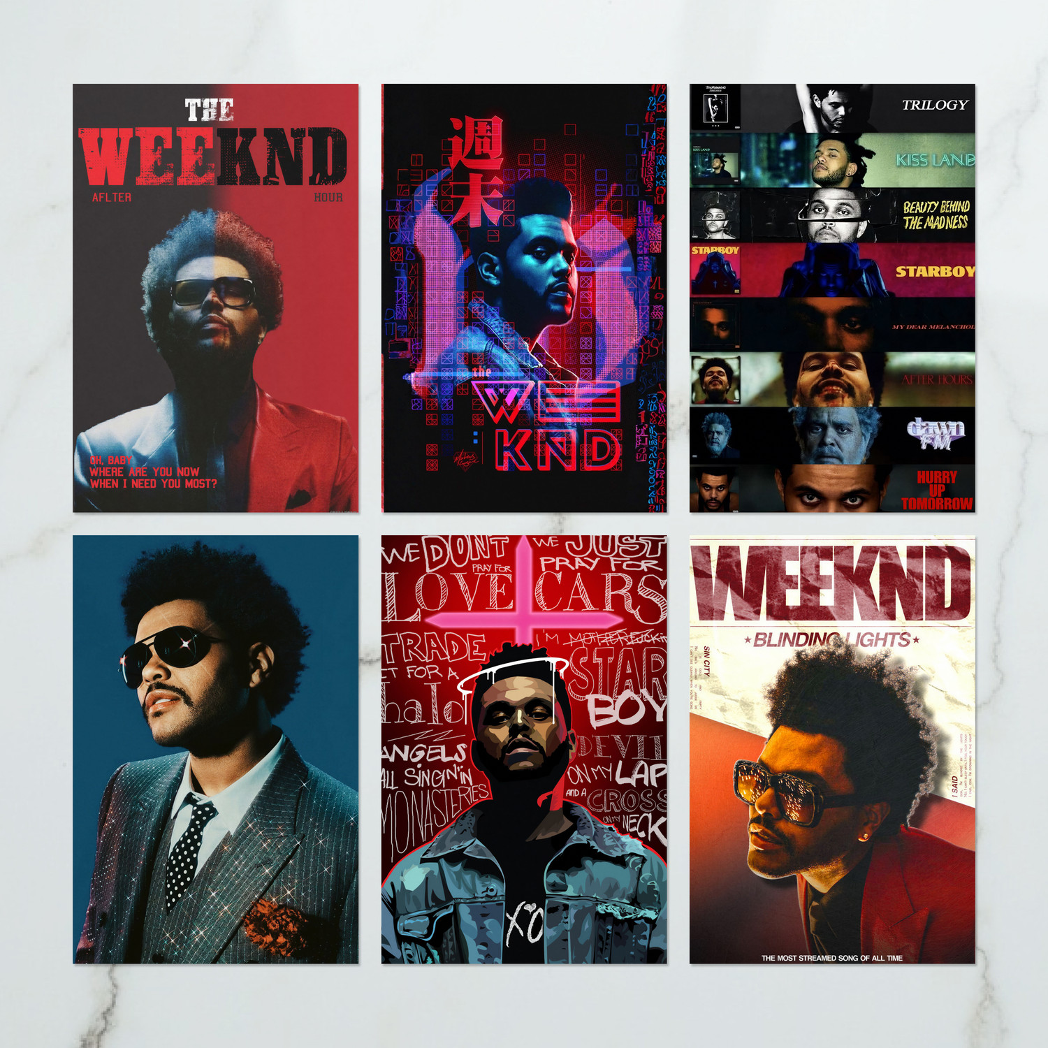 Image of The Weeknd Posters Set of 6 | 12x18 Inch Premium Wall Art Prints | 350 GSM Thick Paper | Unframed Aesthetic Room Decor for Bedroom, Living Room & Music Studio Fine Art Print