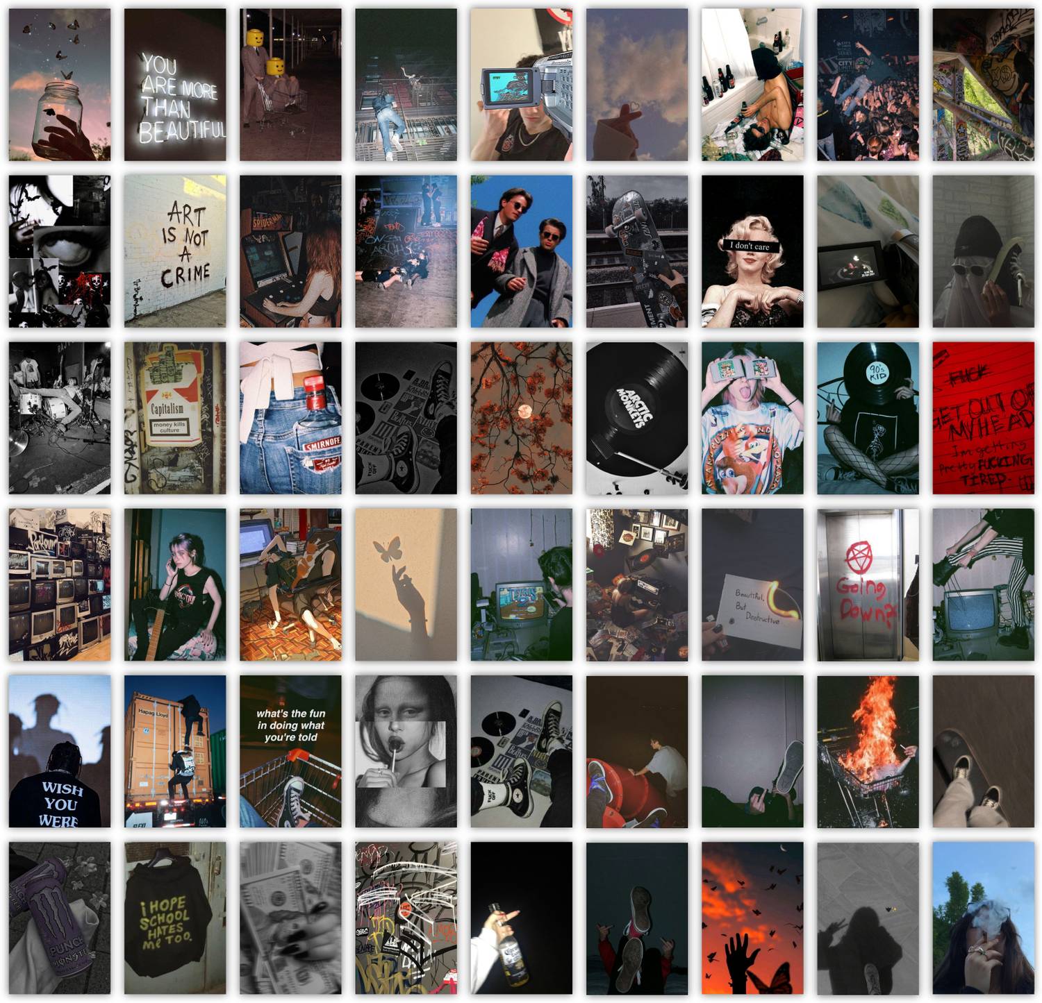 54 Pcs Grunge Wall Collage Kit - 4 x 6 Inches Goth Posters for Wall Decoration - Wall Art For Bedroom, Office, Living room, Dorm room - Glue Dots Included Fine Art Print