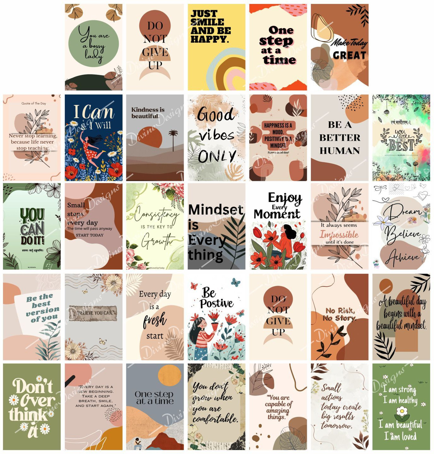 Image of Pack of 33 GOOD VIBES Wall Collage Kit Posters | Posters for Wall Decoration | Wall Art For Bedroom, Office, Living room, (6 inch X 4 inch) Set of 33 Inspire Prints Vinyl