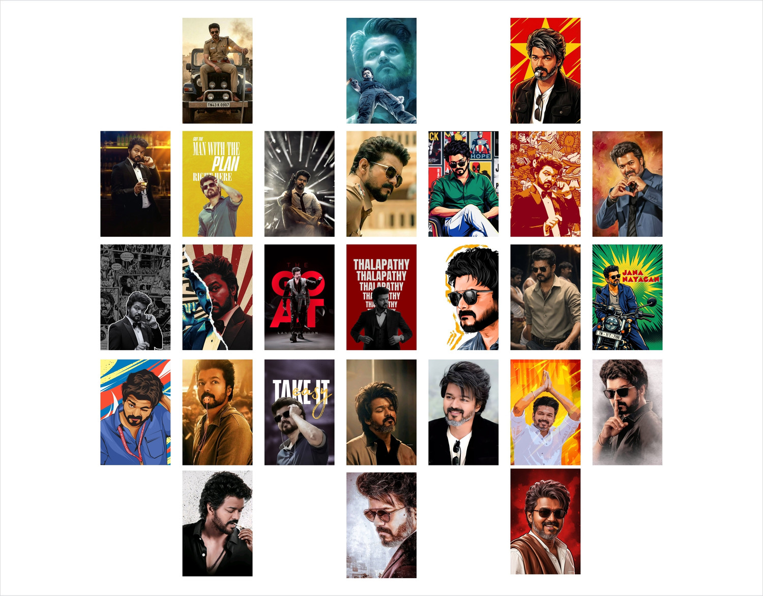 Image of Pack of 27 Thalapathy Vijay HD Wall Collage Kit | Fan-Made Poster Set for Bedroom, Office & Dorm Room Decor | Premium Photographic Paper Prints | 6x4 inch | Perfect Birthday Gift for Vijay Fans Paper Print