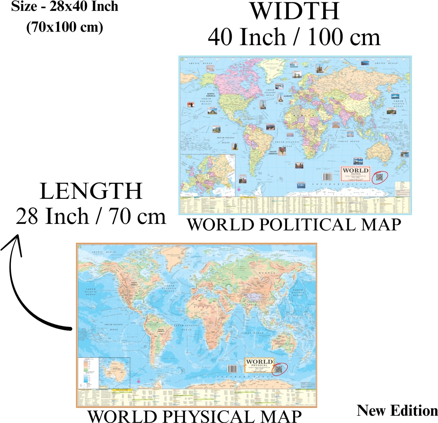 Image of Pack of 7 India & World Political & Physical Maps with History & Constitution of India & Bihar | 70x100 cm / 28x40 inch | 90 GSM Thick Paper | Extra Quality Print | New Edition with QR Code | SSC, UPSC & Competitive Exams Paper Print Paper Print