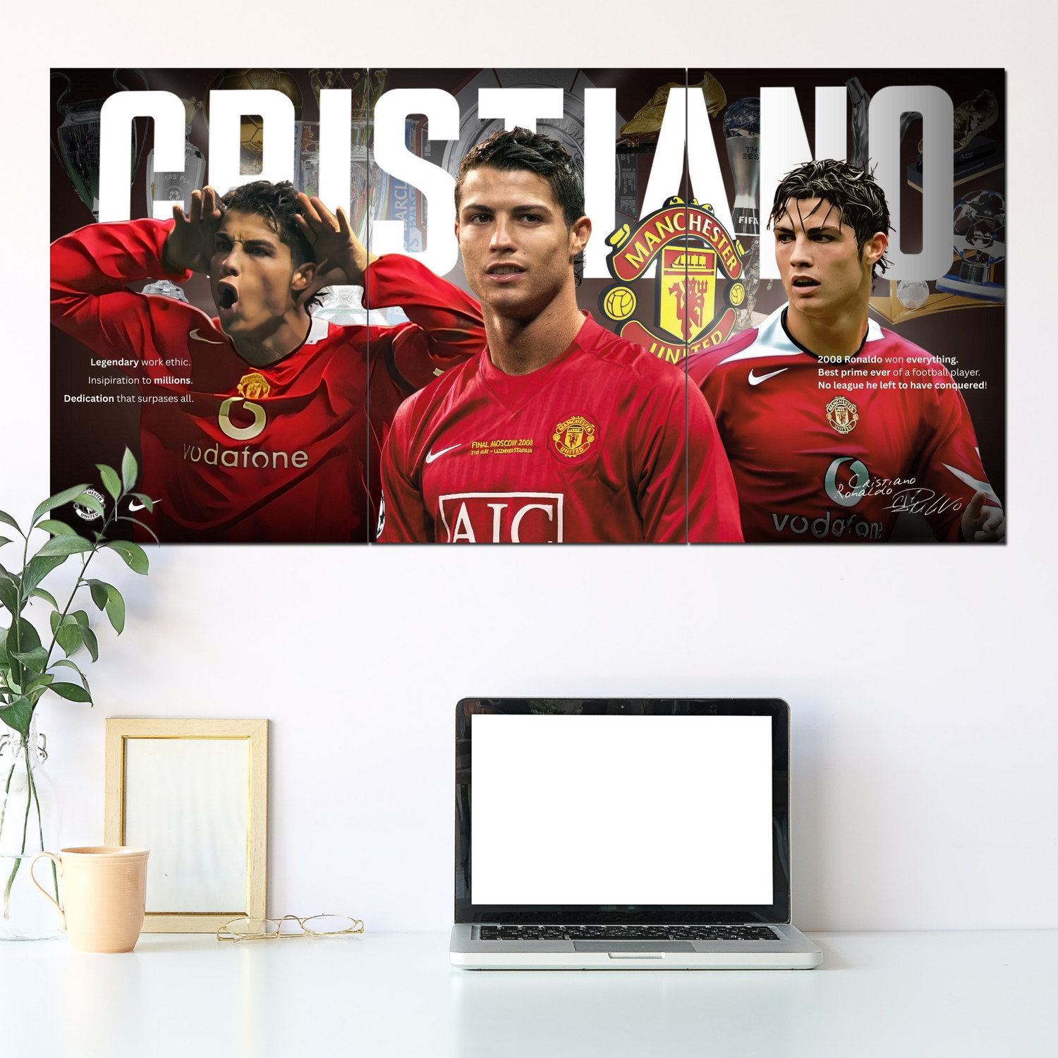 Image of Set of 3 - Cristiano Ronaldo Split Design Posters | Full Size (36 x 18 inch) | Manchester United Club | Wall Decor for Living room, Bedroom, Office | Beautifully themed Motivational Posters Photographic Paper