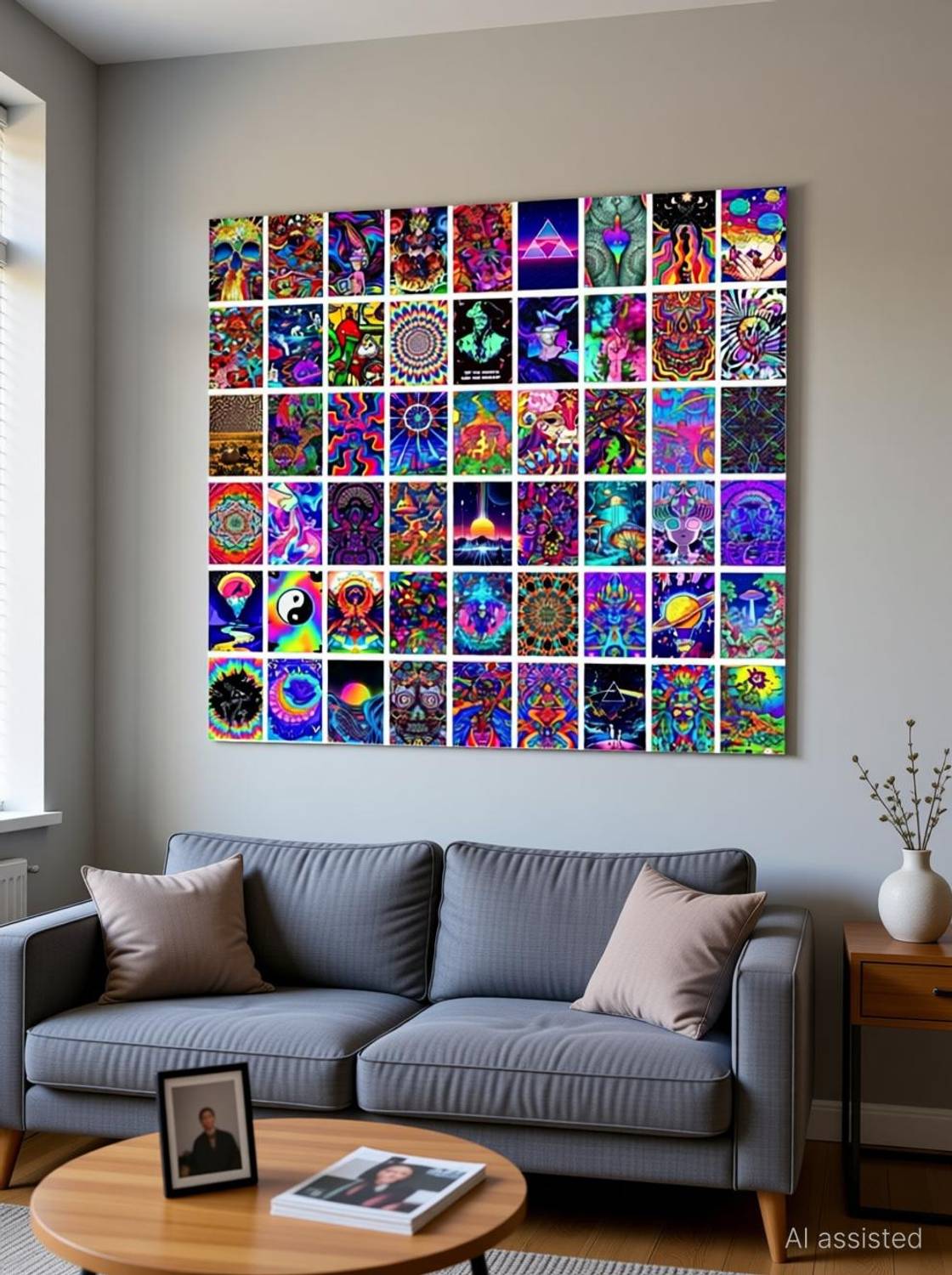54 Pcs Trippy Psychedelic Posters For Room Wall Decor - 4 x 6 Inches Rectangle Self Adhesive Posters - Collage Kit For Girls, Boys, Teens - Wall Art For Bedroom, Living Room, Office Fine Art Print