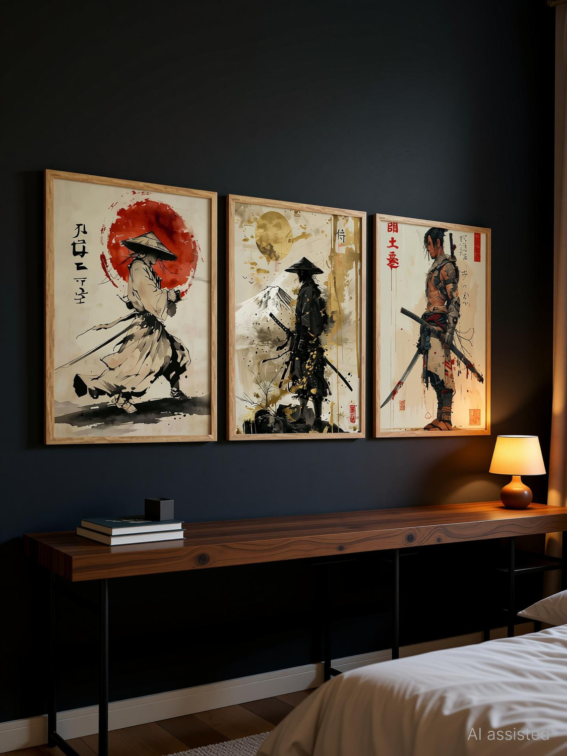 Image of Samurai Posters with Frame | Aesthetic Samurai Characters Posters with Frames | Japanese Art Framed Poster for Bedroom Living Room Gaming Room Wall Decor Set Of 3 Paper Print