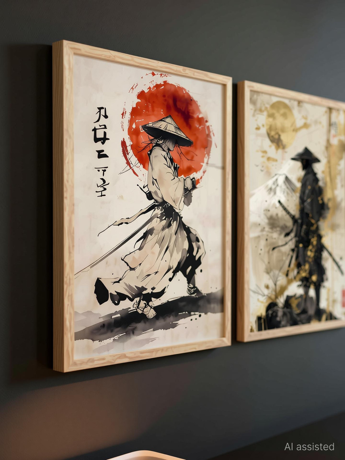 Image of Samurai Posters with Frame | Aesthetic Samurai Characters Posters with Frames | Japanese Art Framed Poster for Bedroom Living Room Gaming Room Wall Decor Set Of 3 Paper Print
