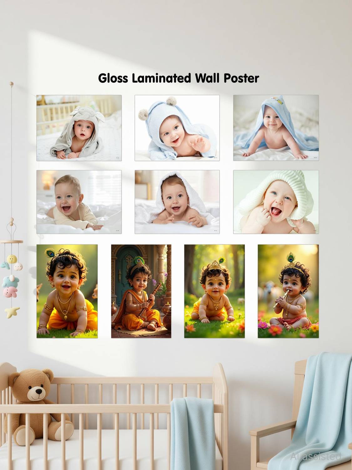 BABY POSTER - 1, 2, 3, 4, 5, 6 and KRISHNA BABY POSTER - 3, 4, 5 and 6 (GLOSS LAMINATION) :- glossy laminated baby art print, baby cuteness wall décor, pregnancy wall posters | Set of 10 baby posters Paper Print