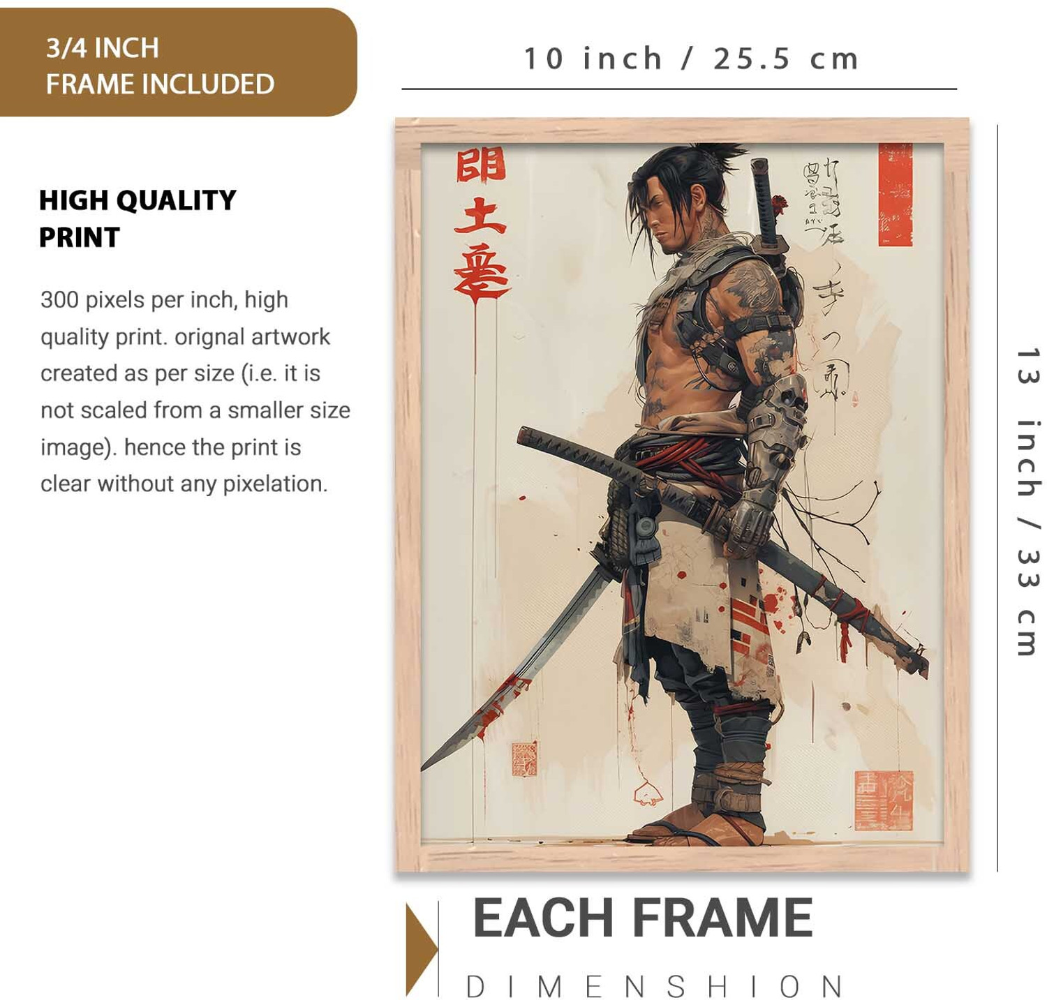 Image of Samurai Posters with Frame | Aesthetic Samurai Characters Posters with Frames | Japanese Art Framed Poster for Bedroom Living Room Gaming Room Wall Decor Set Of 3 Paper Print